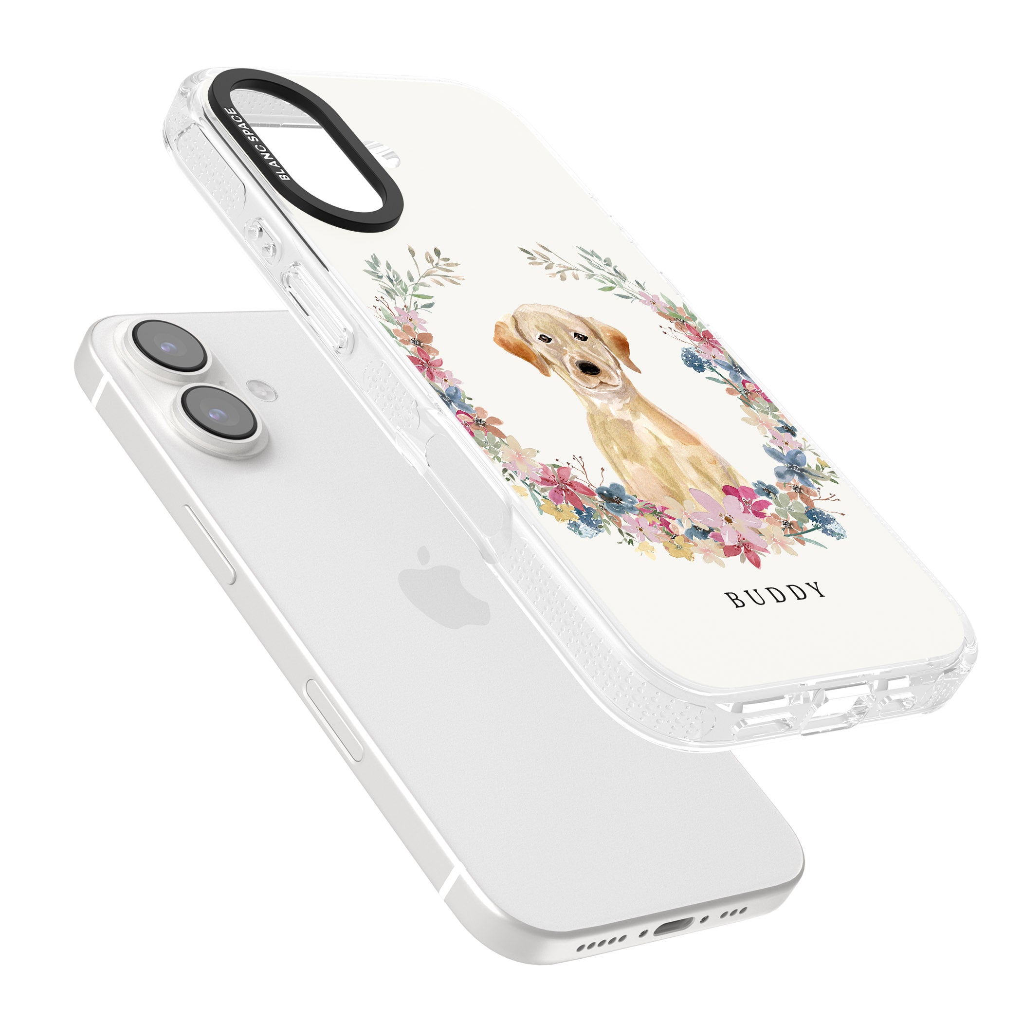 Personalised Yellow Labrador Retriever Dog Portrait iPhone 16 / 16 Plus Clear Case Impact Air - Blanc Space
