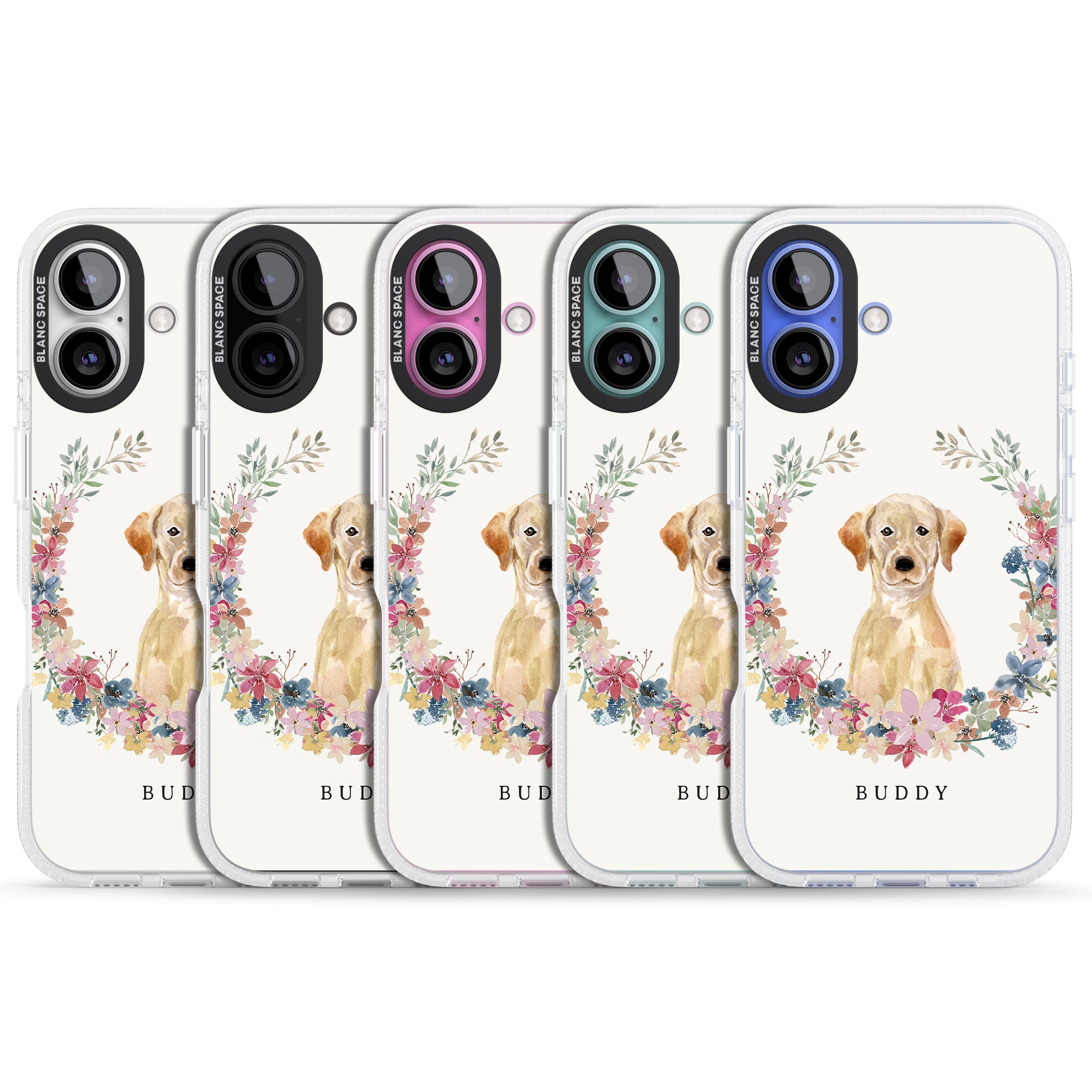 Personalised Yellow Labrador Retriever Dog Portrait iPhone 16 / 16 Plus Clear Case Impact Air - Blanc Space