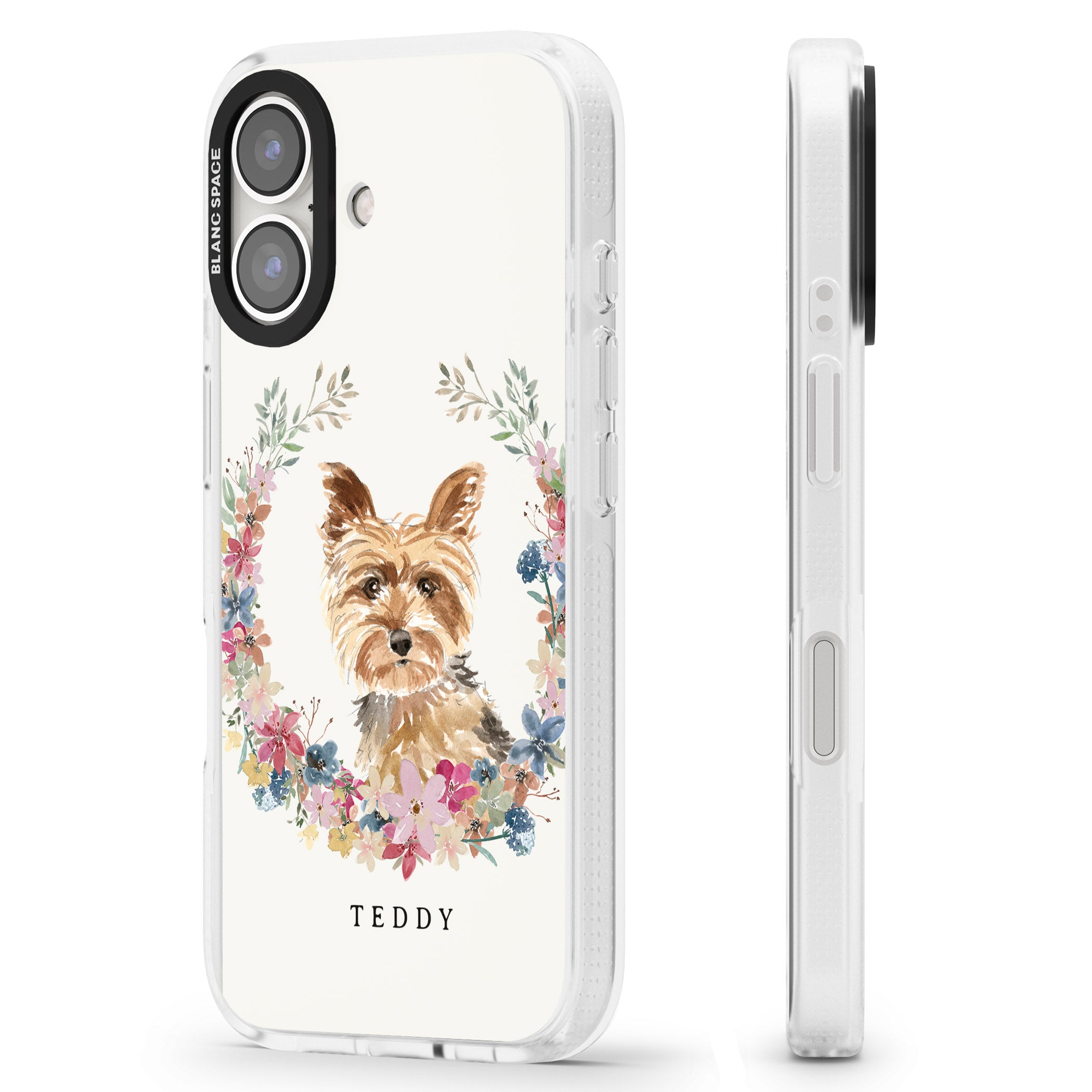 Personalised Yorkshire Terrier - Watercolour Dog Portrait iPhone 16 / 16 Plus Clear Case Impact Air - Blanc Space
