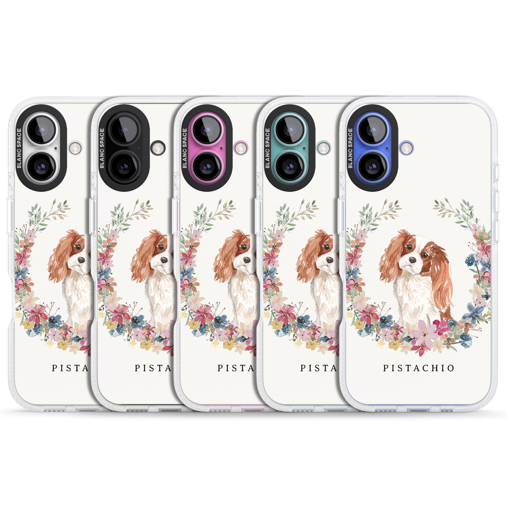 Personalised Cavalier King Charles Portrait Spaniel iPhone 16 / 16 Plus Clear Case Impact Air - Blanc Space