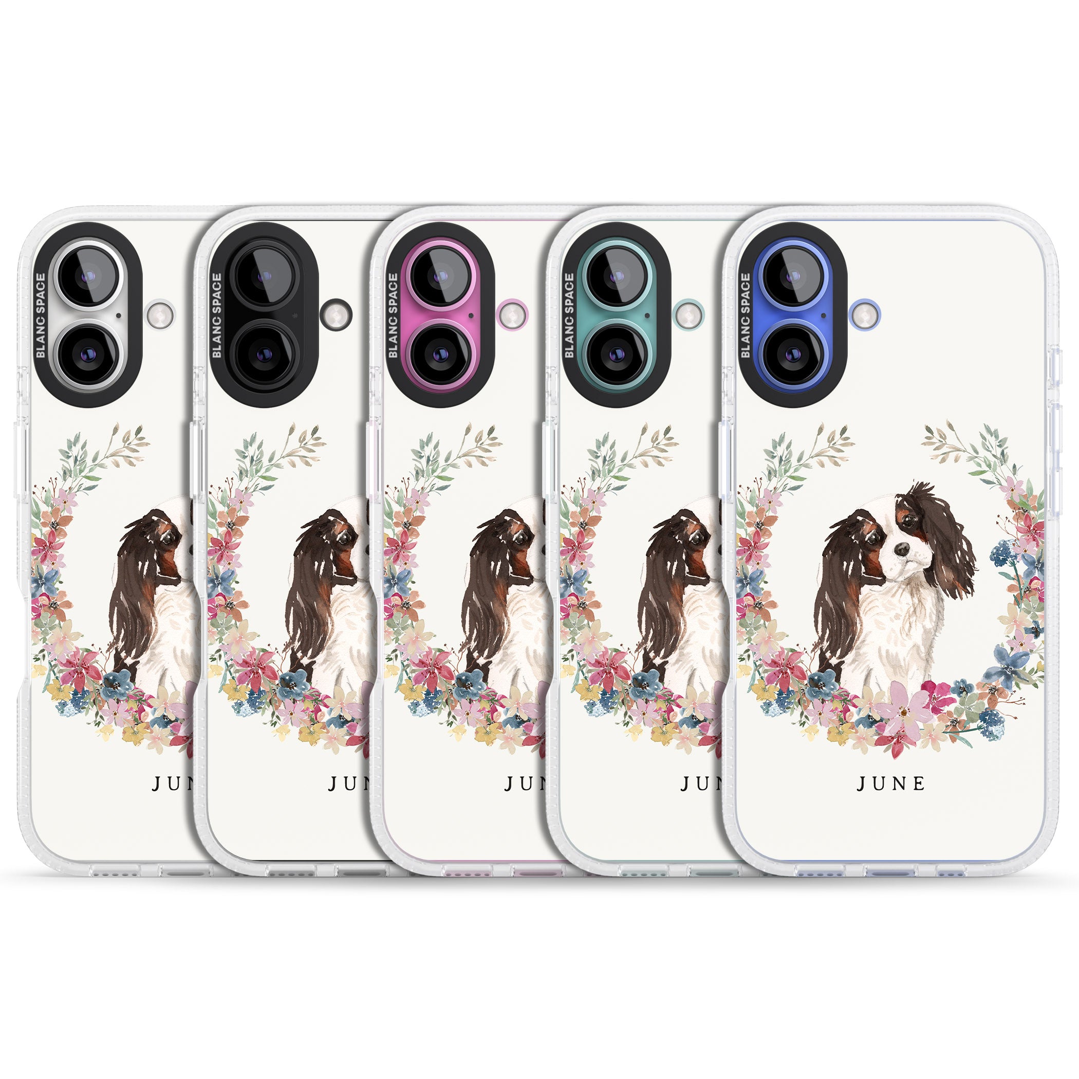 Personalised Tri Coloured King Charles Watercolour Dog Portrait iPhone 16 / 16 Plus Clear Case Impact Air - Blanc Space