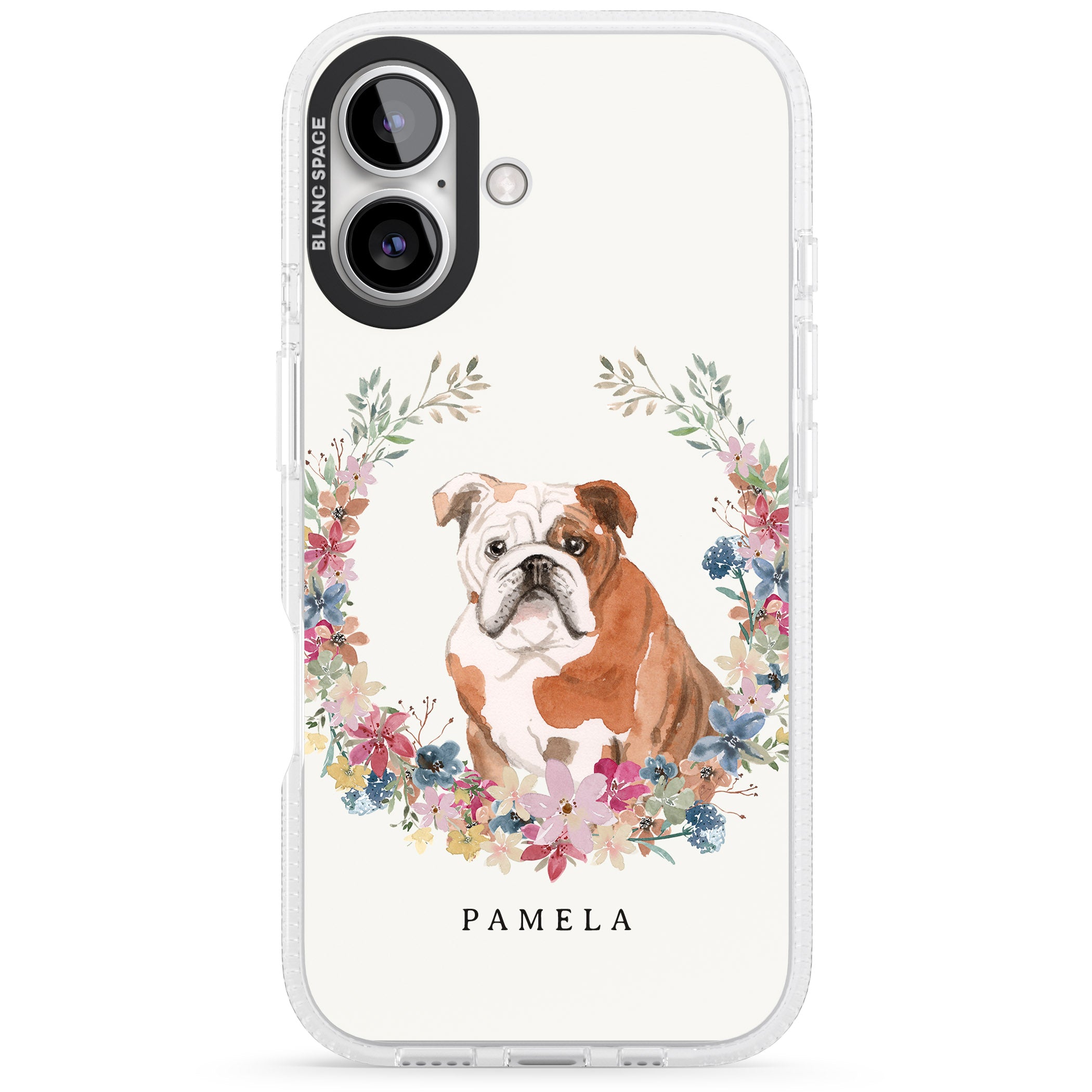 Personalised English Bulldog - Watercolour Dog Portrait iPhone 16 / 16 Plus Clear Case Impact Air - Blanc Space