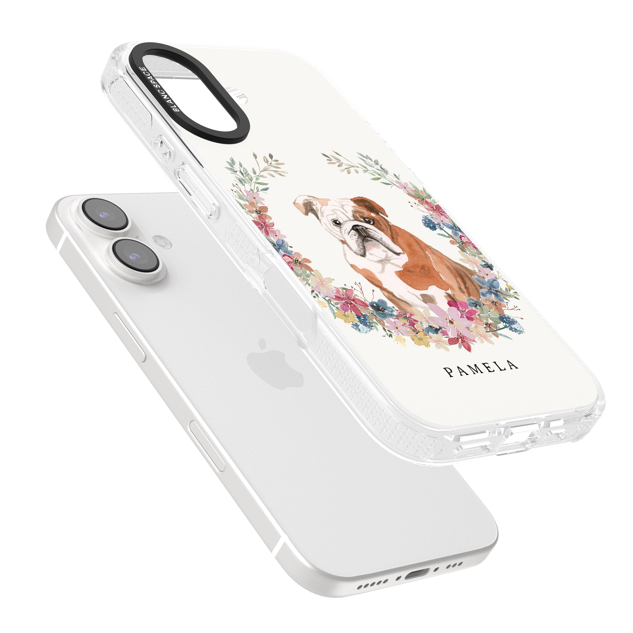 Personalised English Bulldog - Watercolour Dog Portrait iPhone 16 / 16 Plus Clear Case Impact Air - Blanc Space