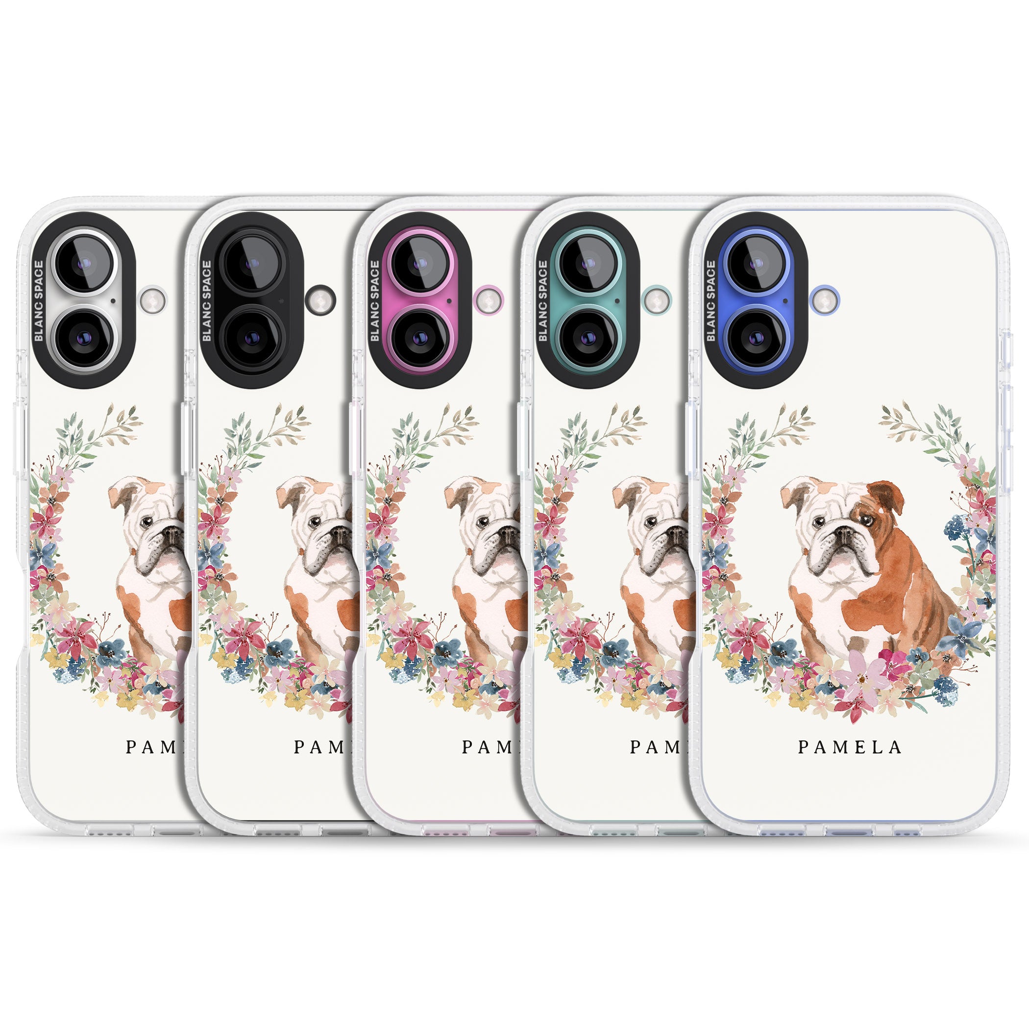 Personalised English Bulldog - Watercolour Dog Portrait iPhone 16 / 16 Plus Clear Case Impact Air - Blanc Space