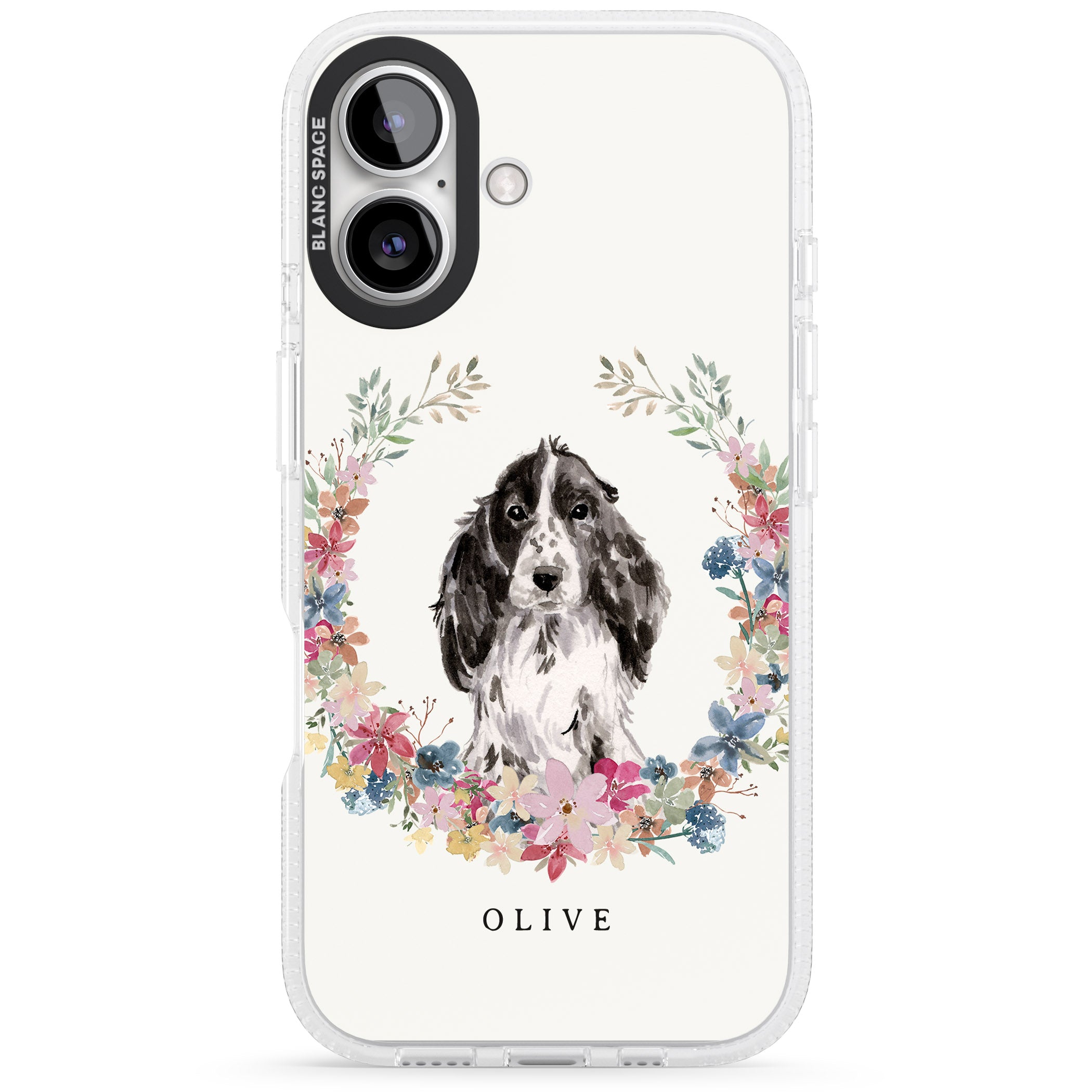 Personalised Black Cocker Spaniel - Watercolour Dog Portrait iPhone 16 / 16 Plus Clear Case Impact Air - Blanc Space