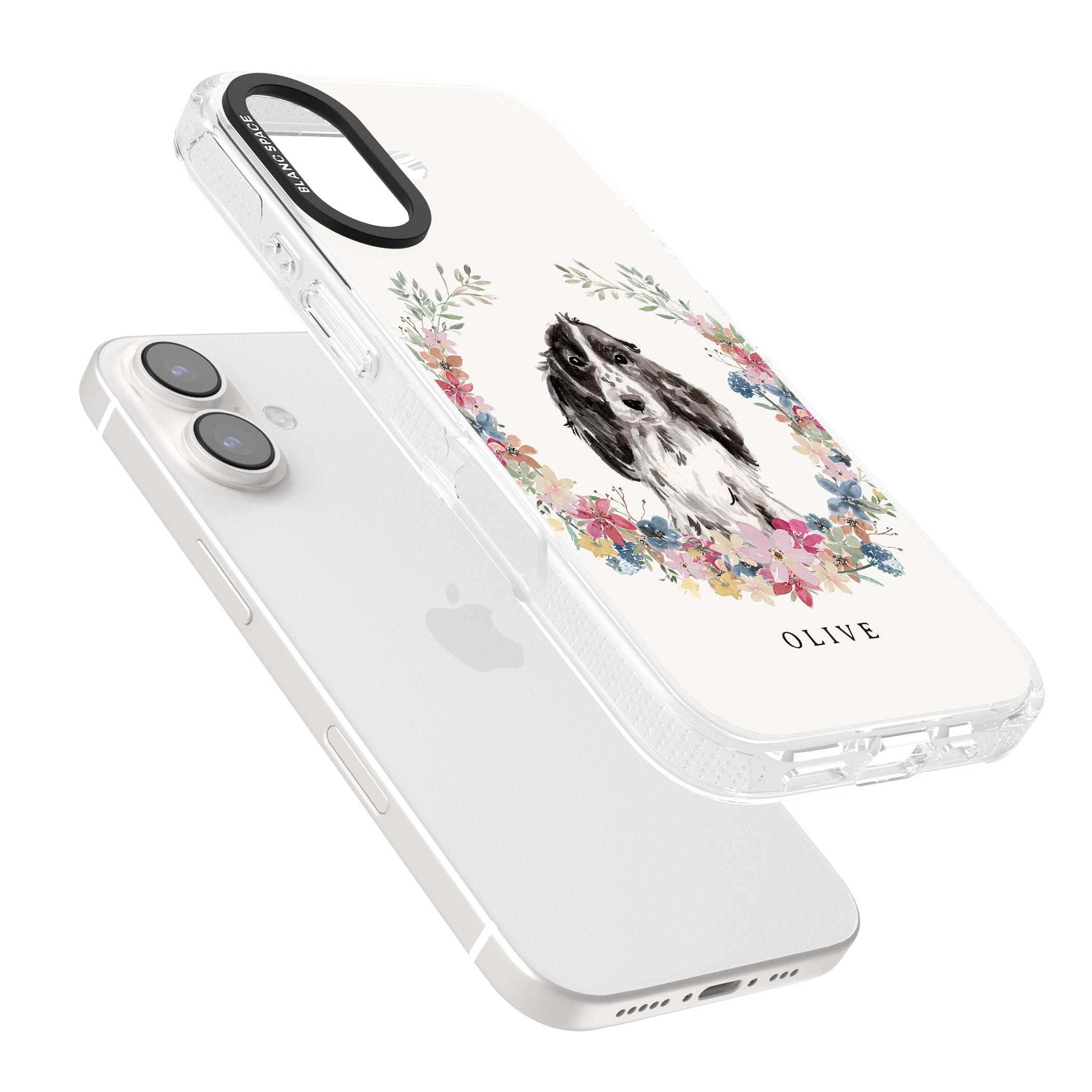 Personalised Black Cocker Spaniel - Watercolour Dog Portrait iPhone 16 / 16 Plus Clear Case Impact Air - Blanc Space