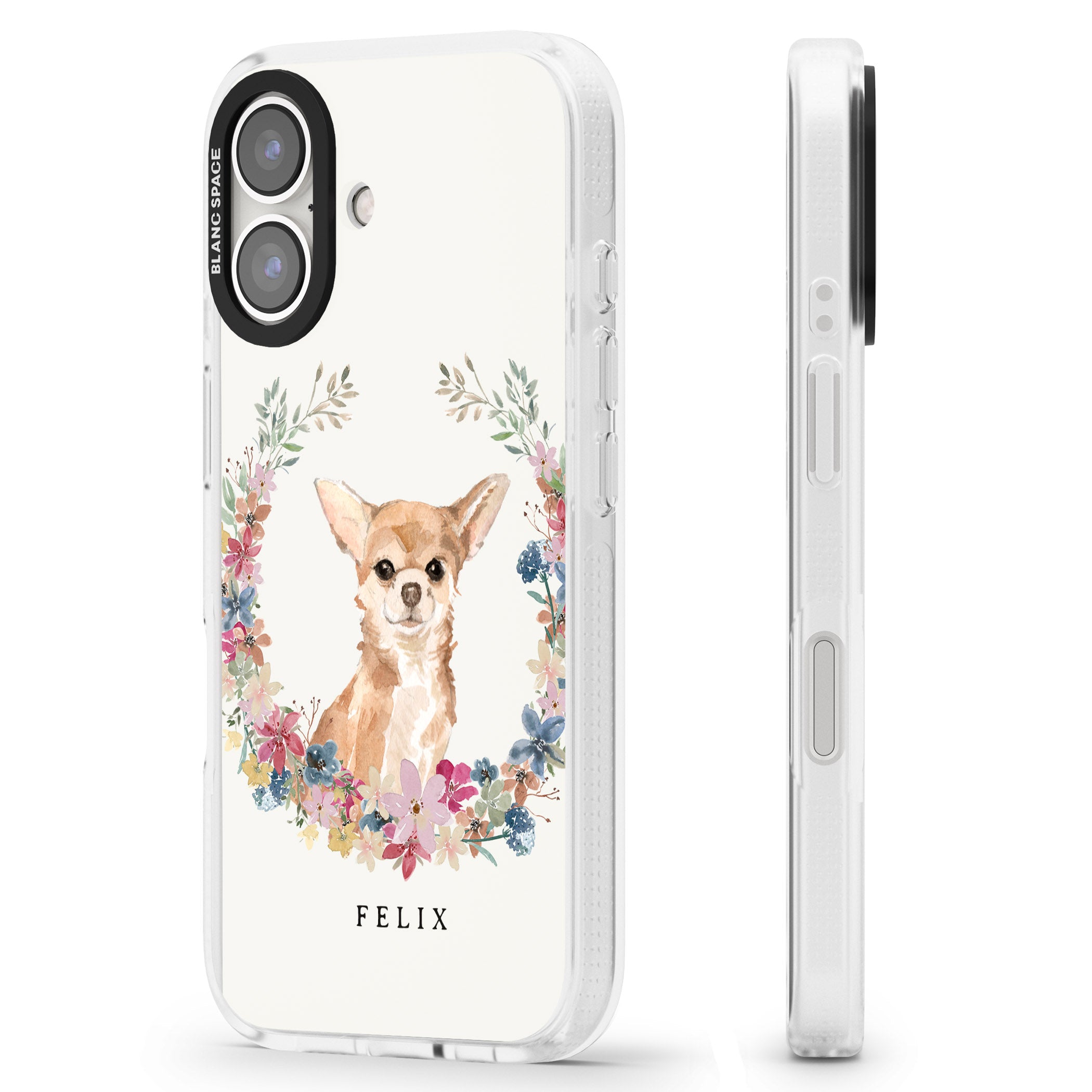 Personalised Chihuahua - Watercolour Dog Portrait iPhone 16 / 16 Plus Clear Case Impact Air - Blanc Space