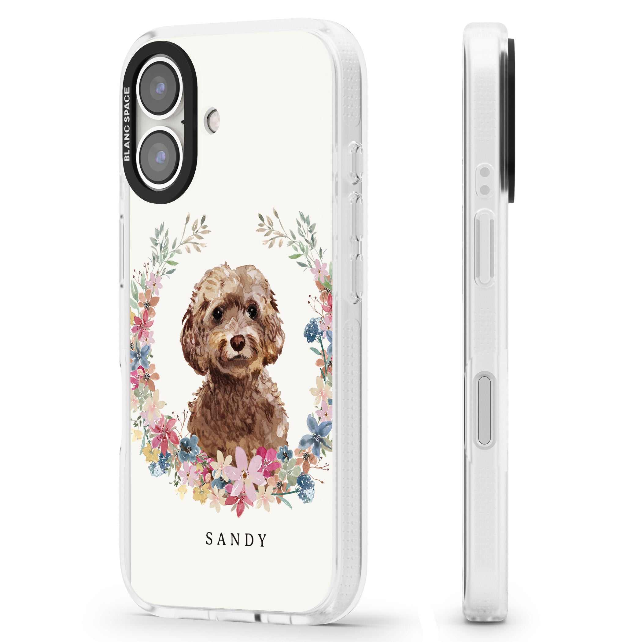 Personalised Brown Cockapoo - Watercolour Dog Portrait iPhone 16 / 16 Plus Clear Case Impact Air - Blanc Space