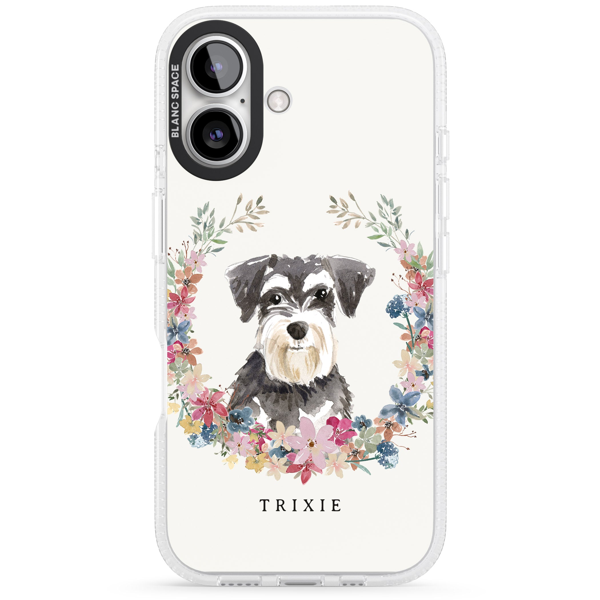 Personalised Miniature Schnauzer - Watercolour Dog Portrait iPhone 16 / 16 Plus Clear Case Impact Air - Blanc Space