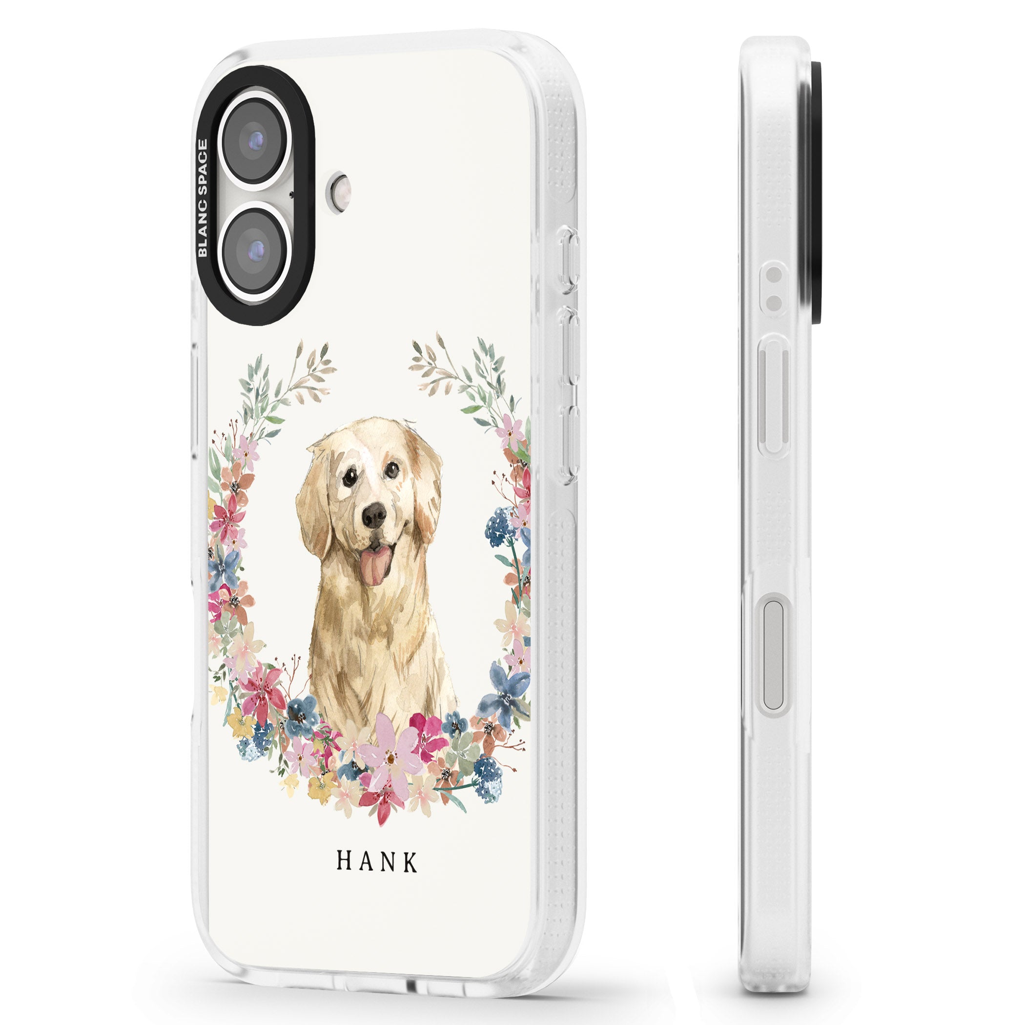 Personalised Golden Retriever - Watercolour Dog Portrait iPhone 16 / 16 Plus Clear Case Impact Air - Blanc Space