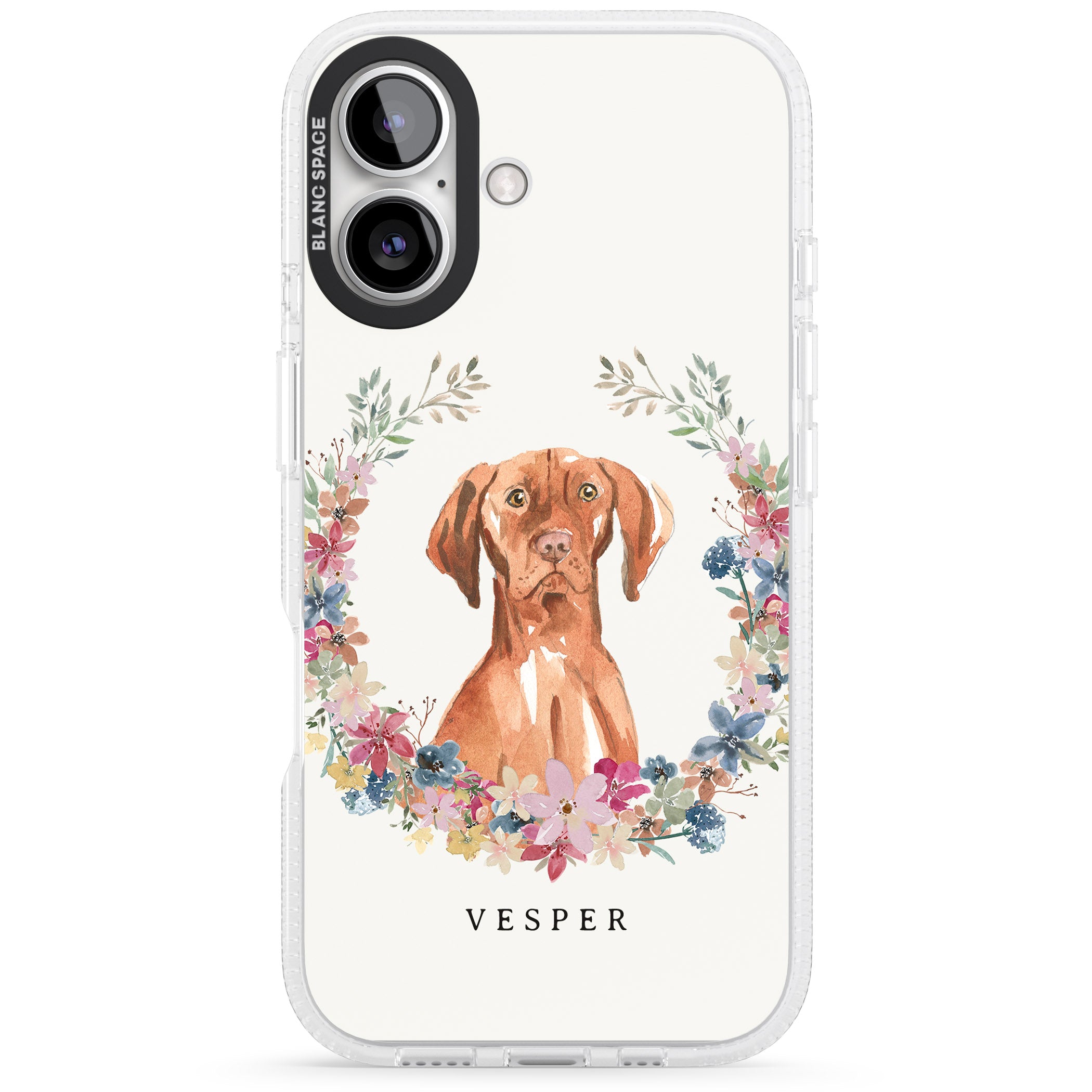 Personalised Hungarian Vizsla - Watercolour Dog Portrait iPhone 16 / 16 Plus Clear Case Impact Air - Blanc Space