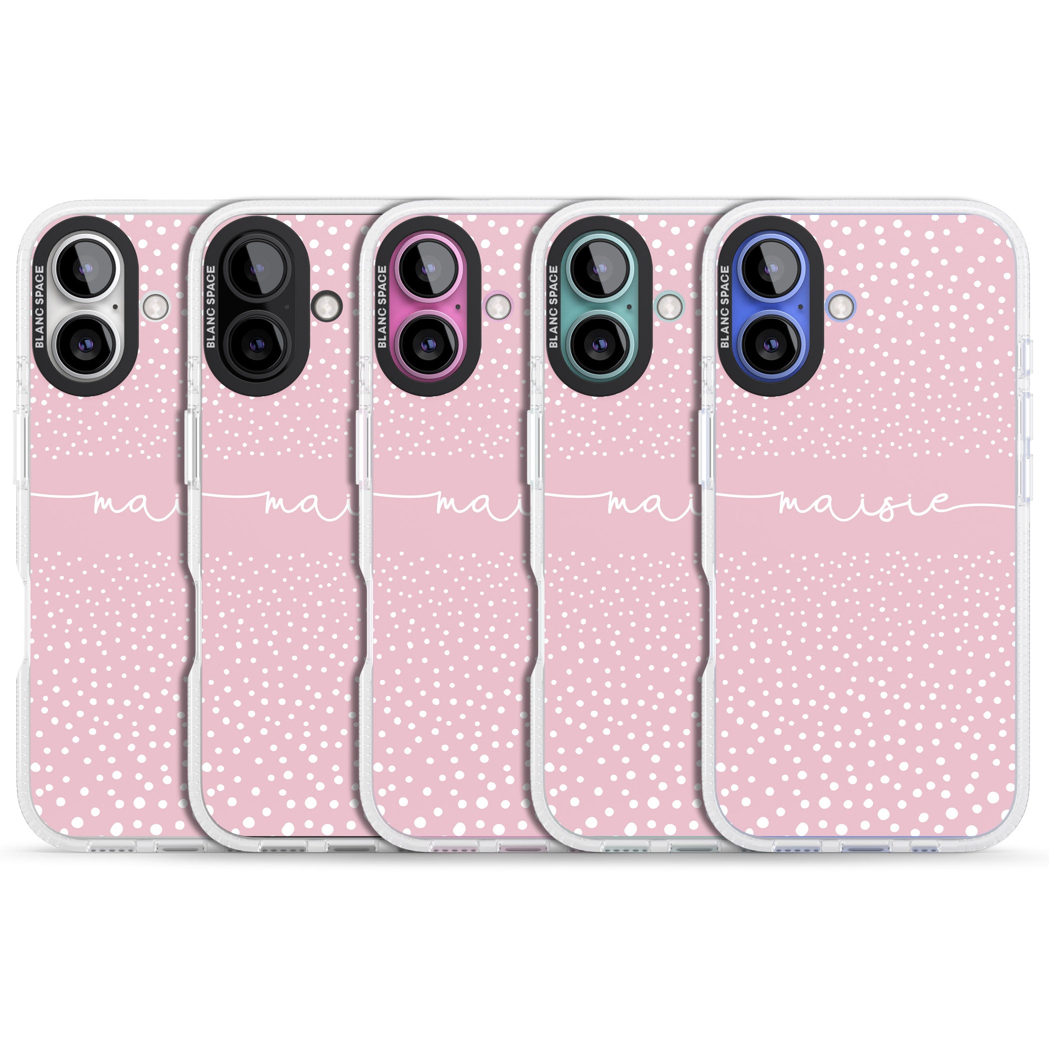Personalised Pink Dots iPhone 16 / 16 Plus Clear Case Impact Air - Blanc Space