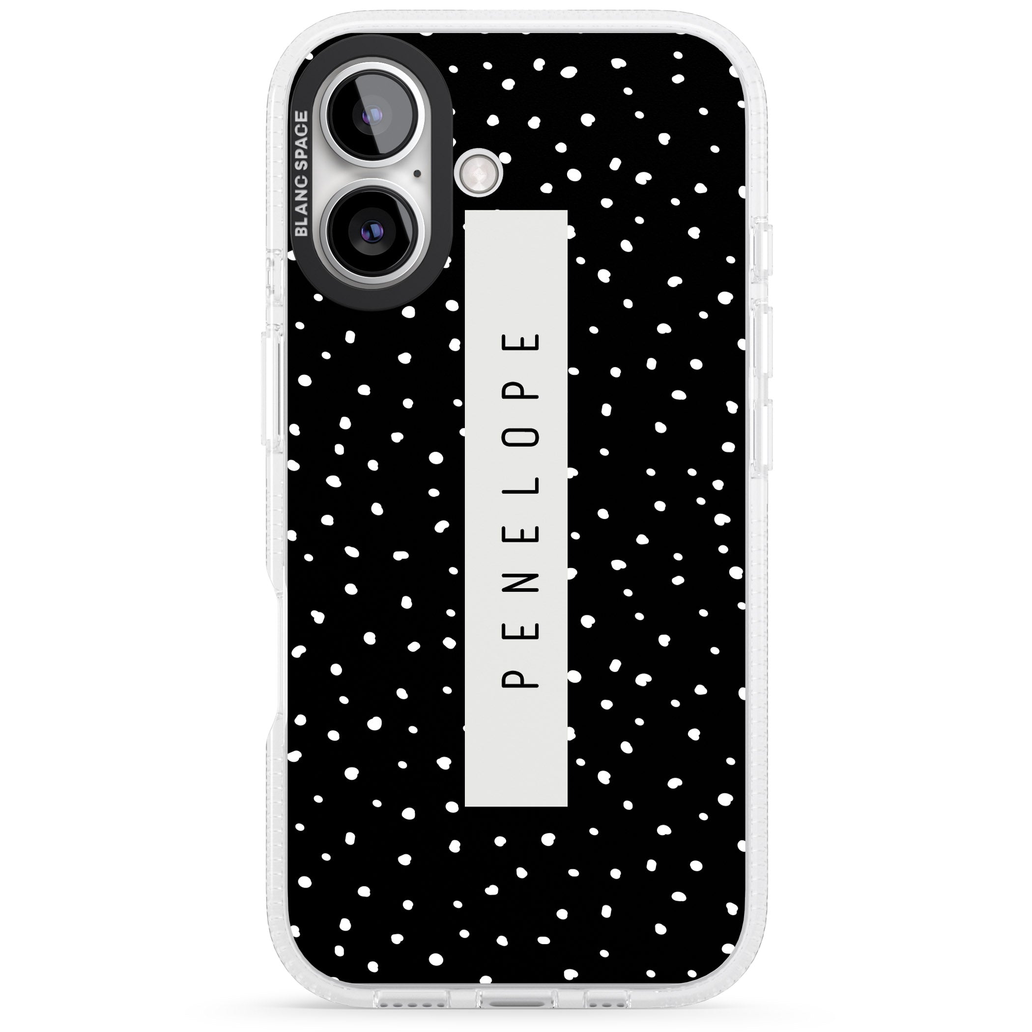 Personalised Black Dots iPhone 16 / 16 Plus Clear Case Impact Air - Blanc Space