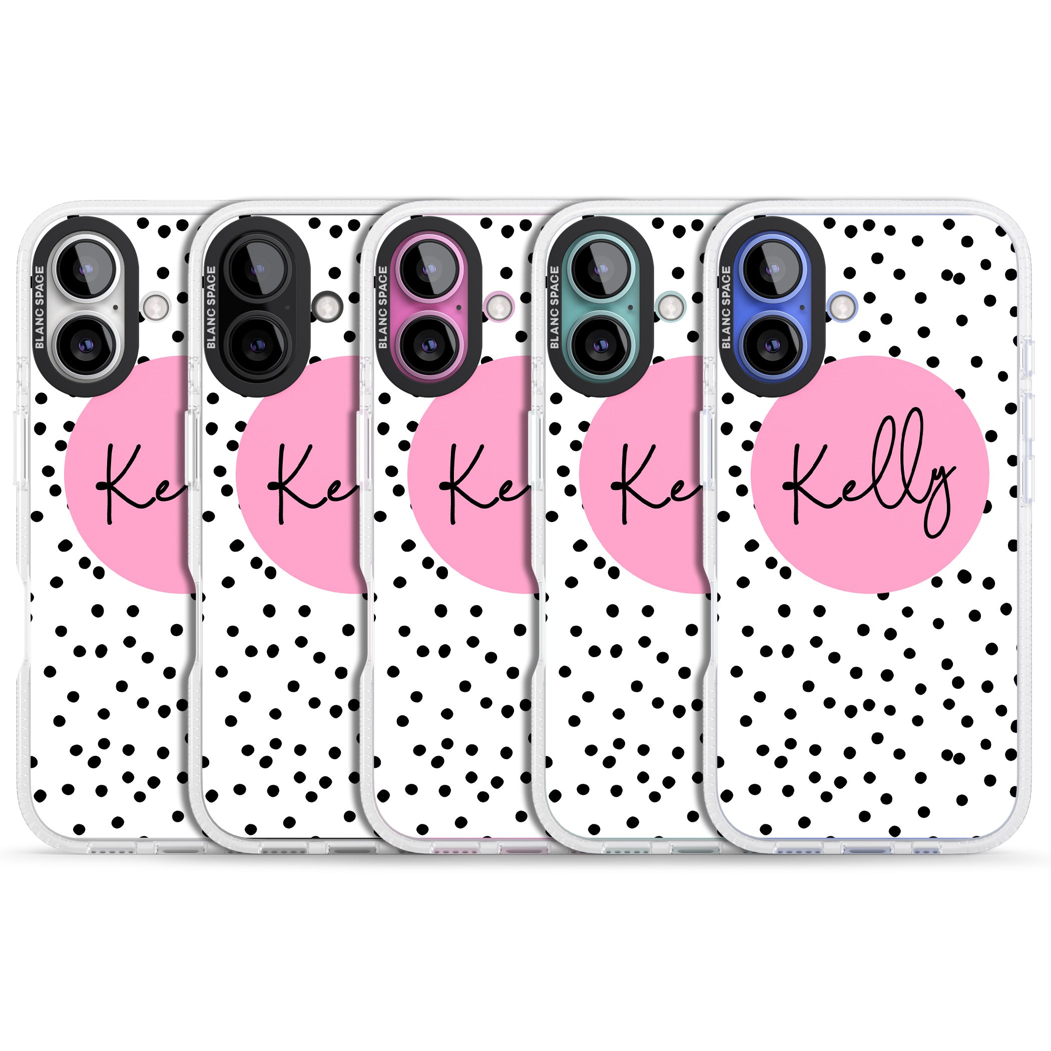 Personalised Pink Circle & Dots iPhone 16 / 16 Plus Clear Case Impact Air - Blanc Space