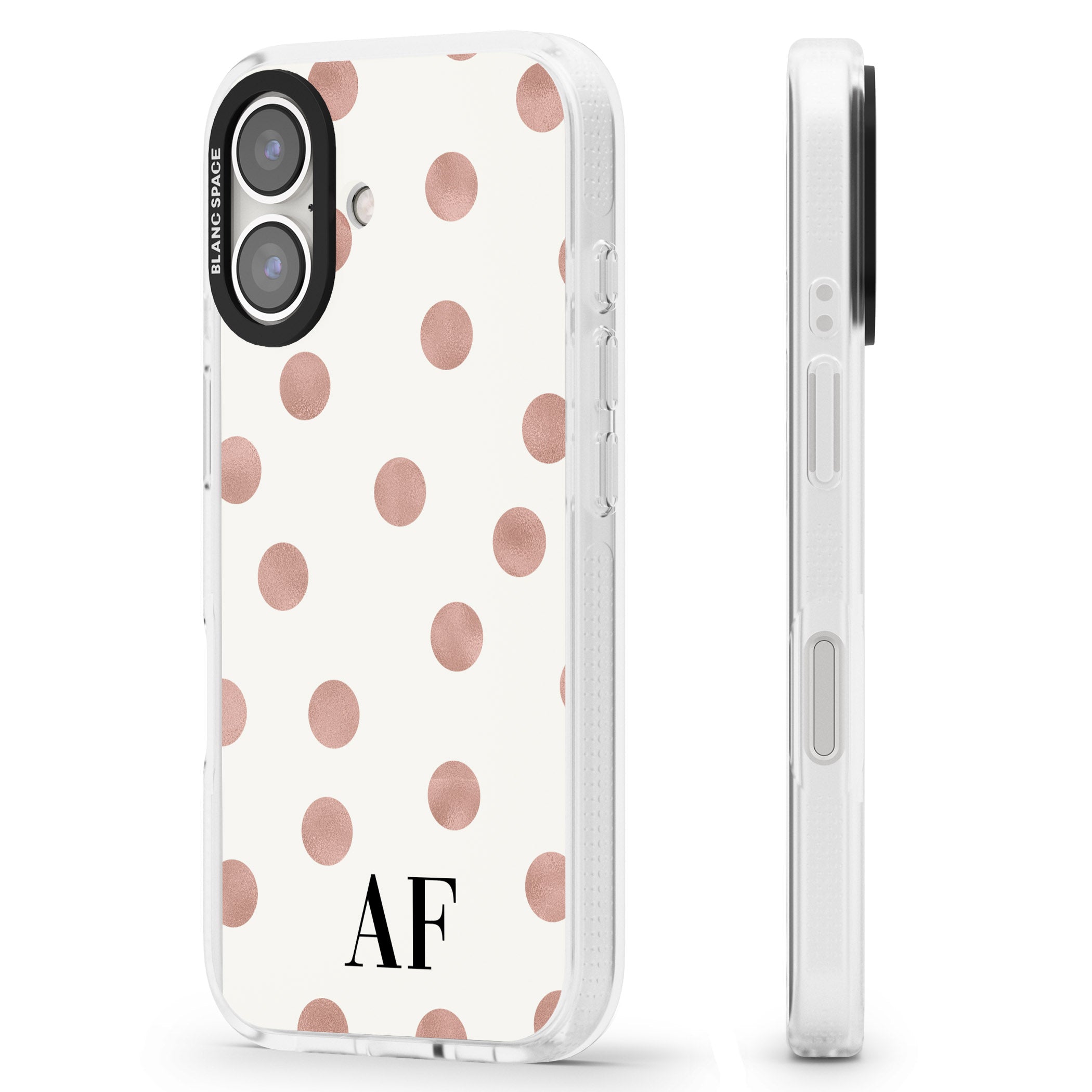 Personalised Initials & Dots iPhone 16 / 16 Plus Clear Case Impact Air - Blanc Space