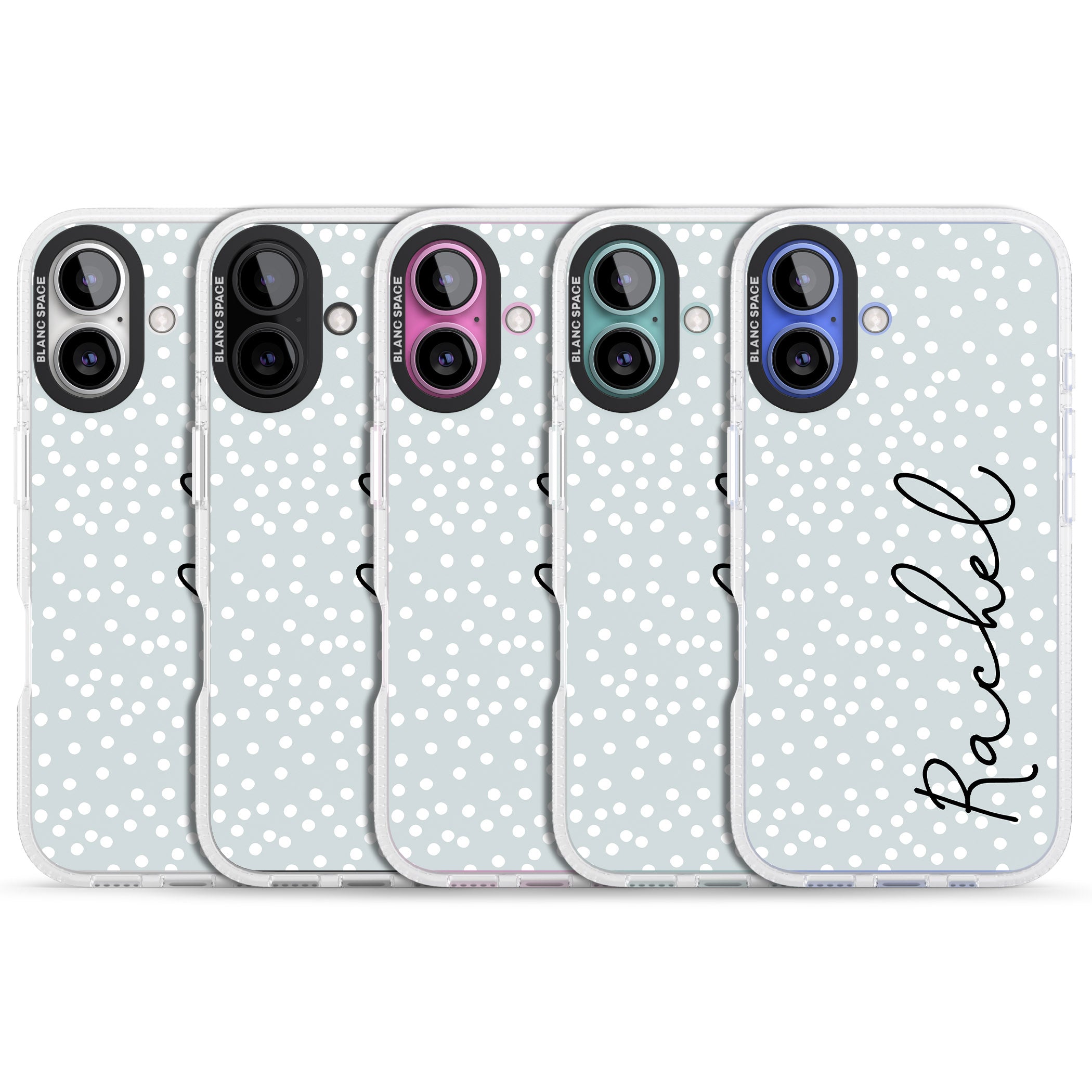 Personalised Vertical Cursive & Dots iPhone 16 / 16 Plus Clear Case Impact Air - Blanc Space