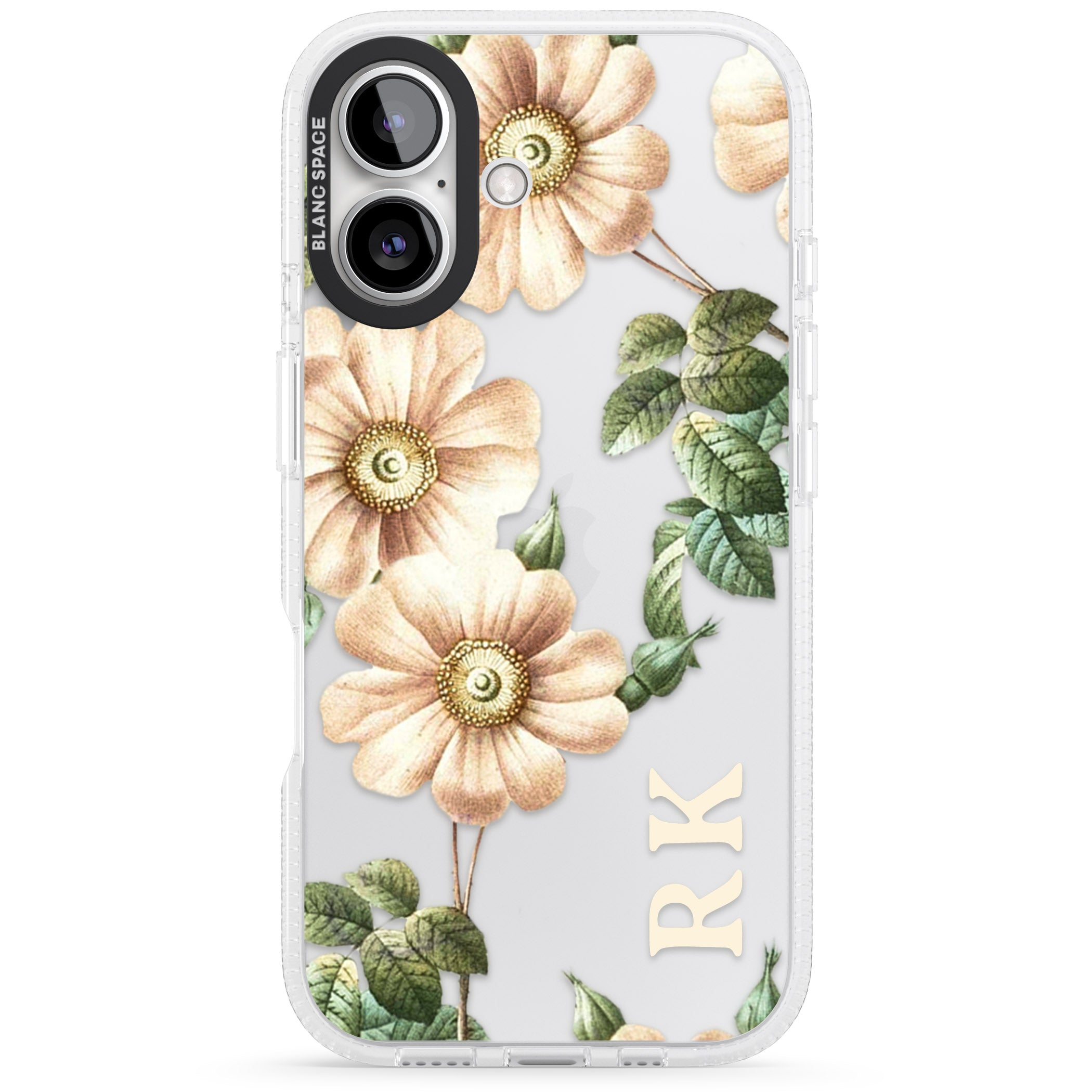 Personalised Clear Vintage Floral Cream Anemones iPhone 16 / 16 Plus Clear Case Impact Air - Blanc Space