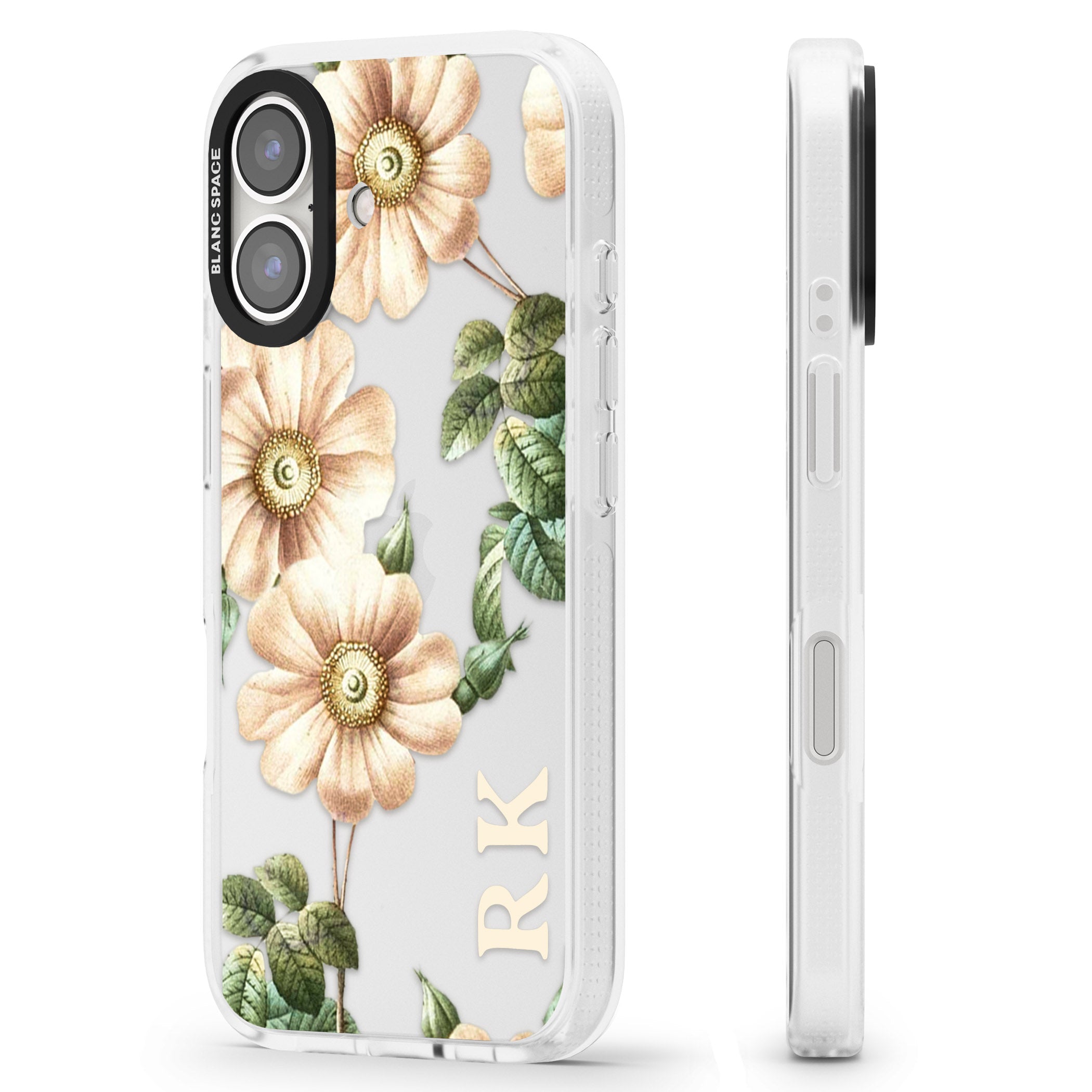 Personalised Clear Vintage Floral Cream Anemones iPhone 16 / 16 Plus Clear Case Impact Air - Blanc Space