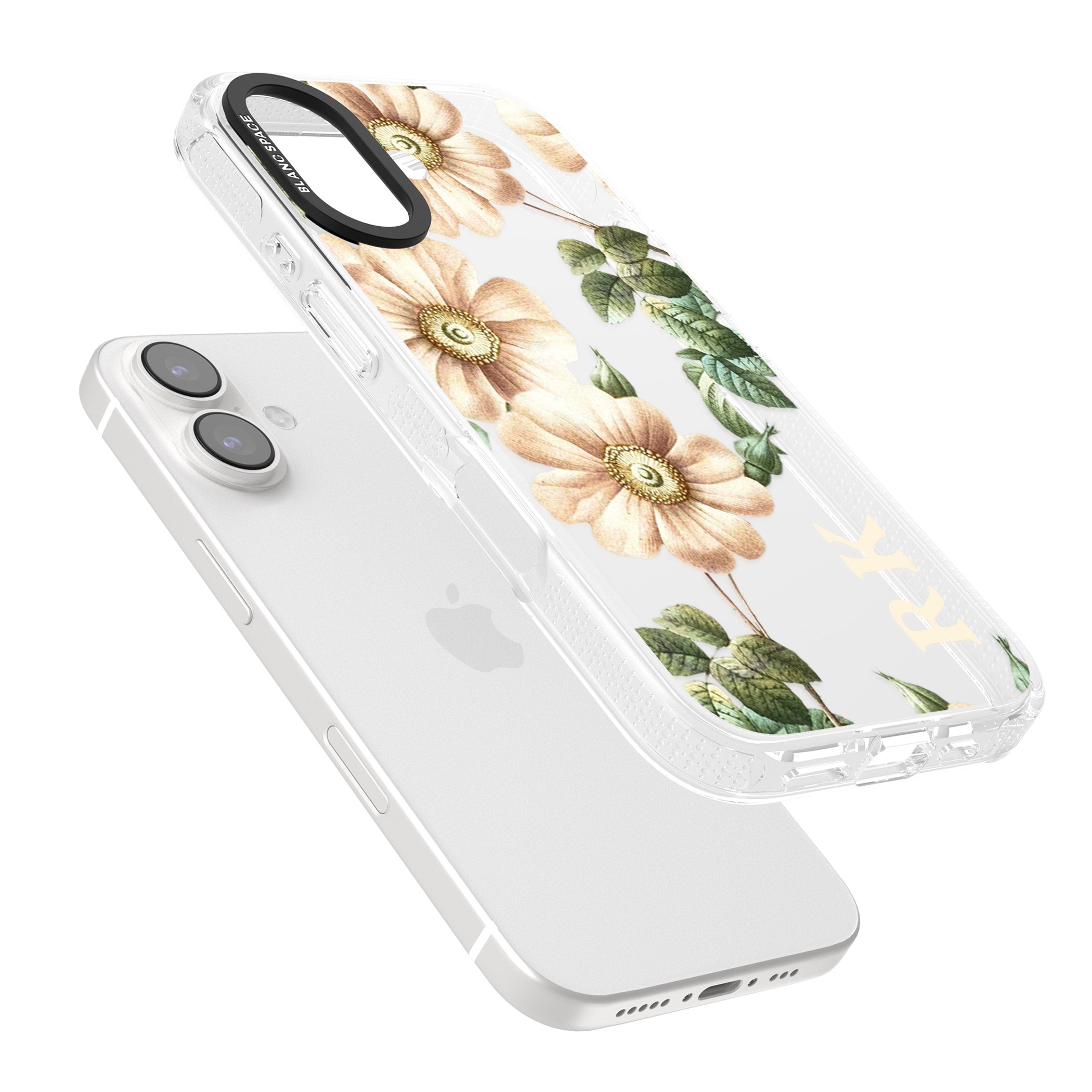 Personalised Clear Vintage Floral Cream Anemones iPhone 16 / 16 Plus Clear Case Impact Air - Blanc Space