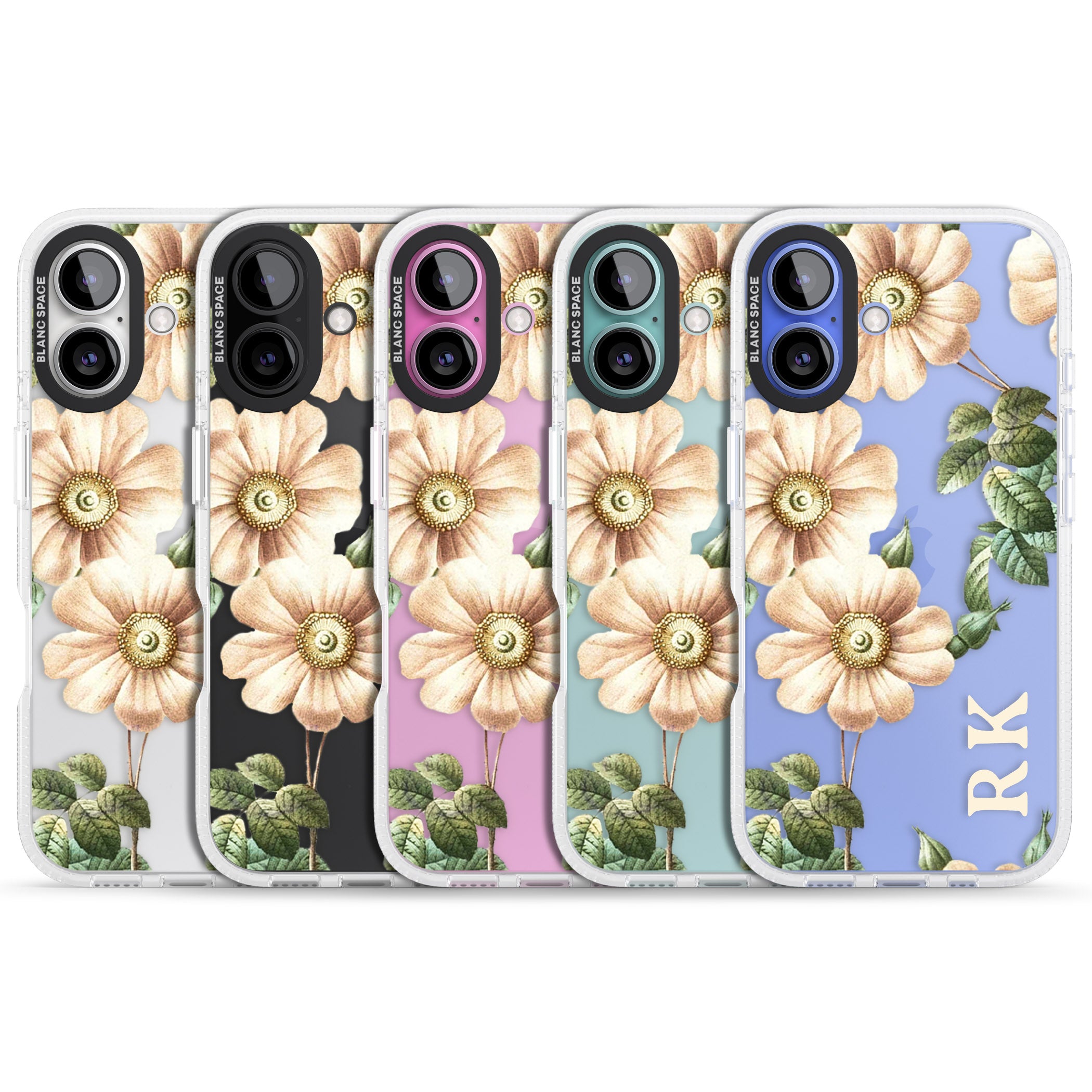 Personalised Clear Vintage Floral Cream Anemones iPhone 16 / 16 Plus Clear Case Impact Air - Blanc Space