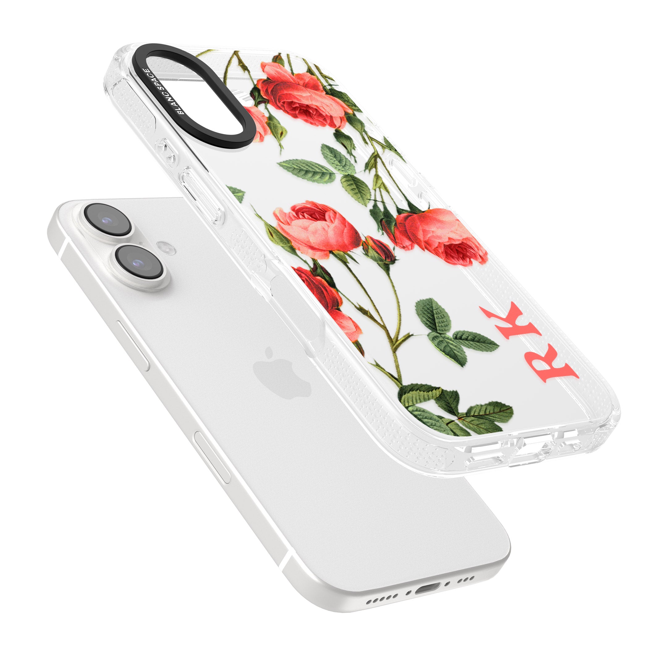 Personalised Clear Vintage Floral Pink Roses iPhone 16 / 16 Plus Clear Case Impact Air - Blanc Space