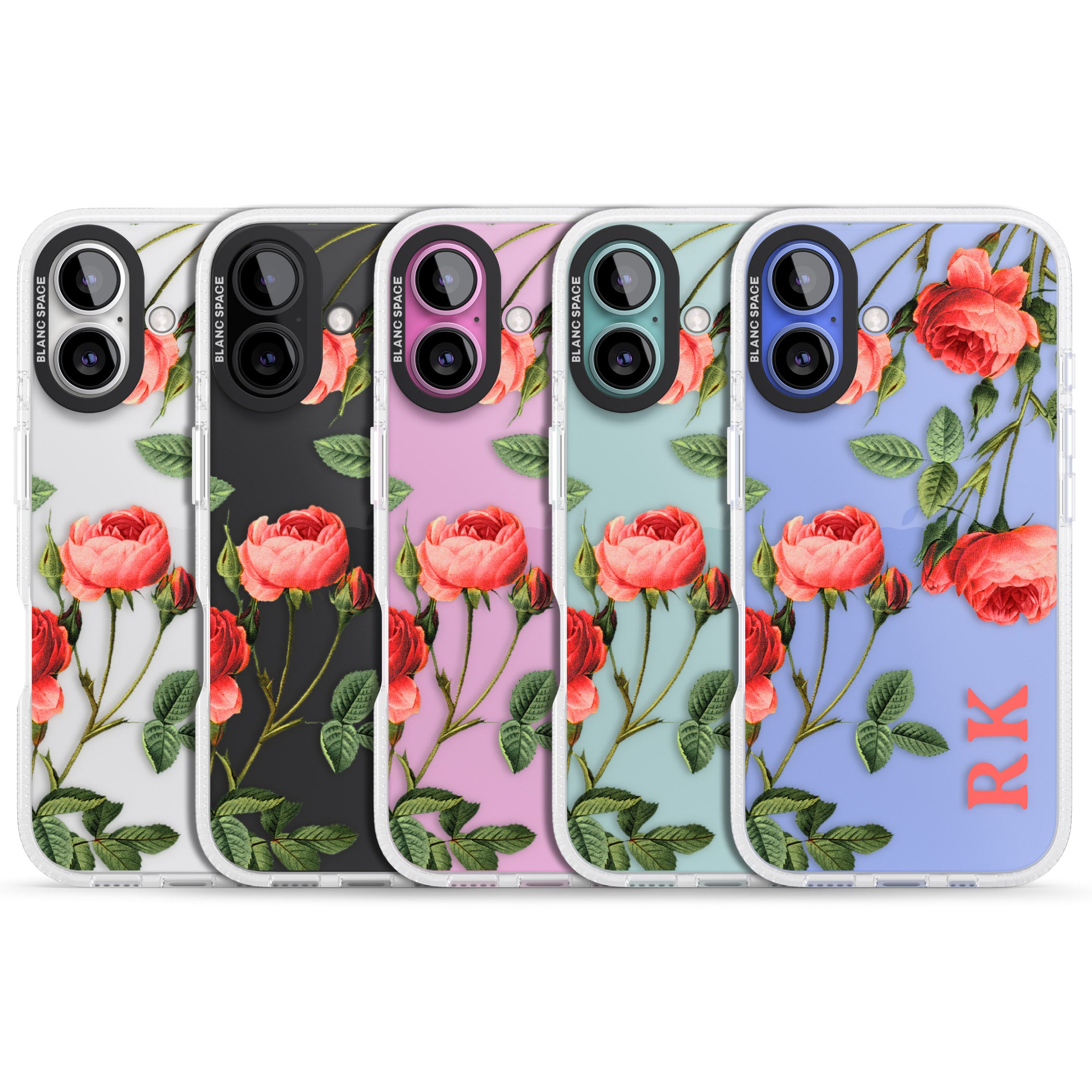 Personalised Clear Vintage Floral Pink Roses iPhone 16 / 16 Plus Clear Case Impact Air - Blanc Space