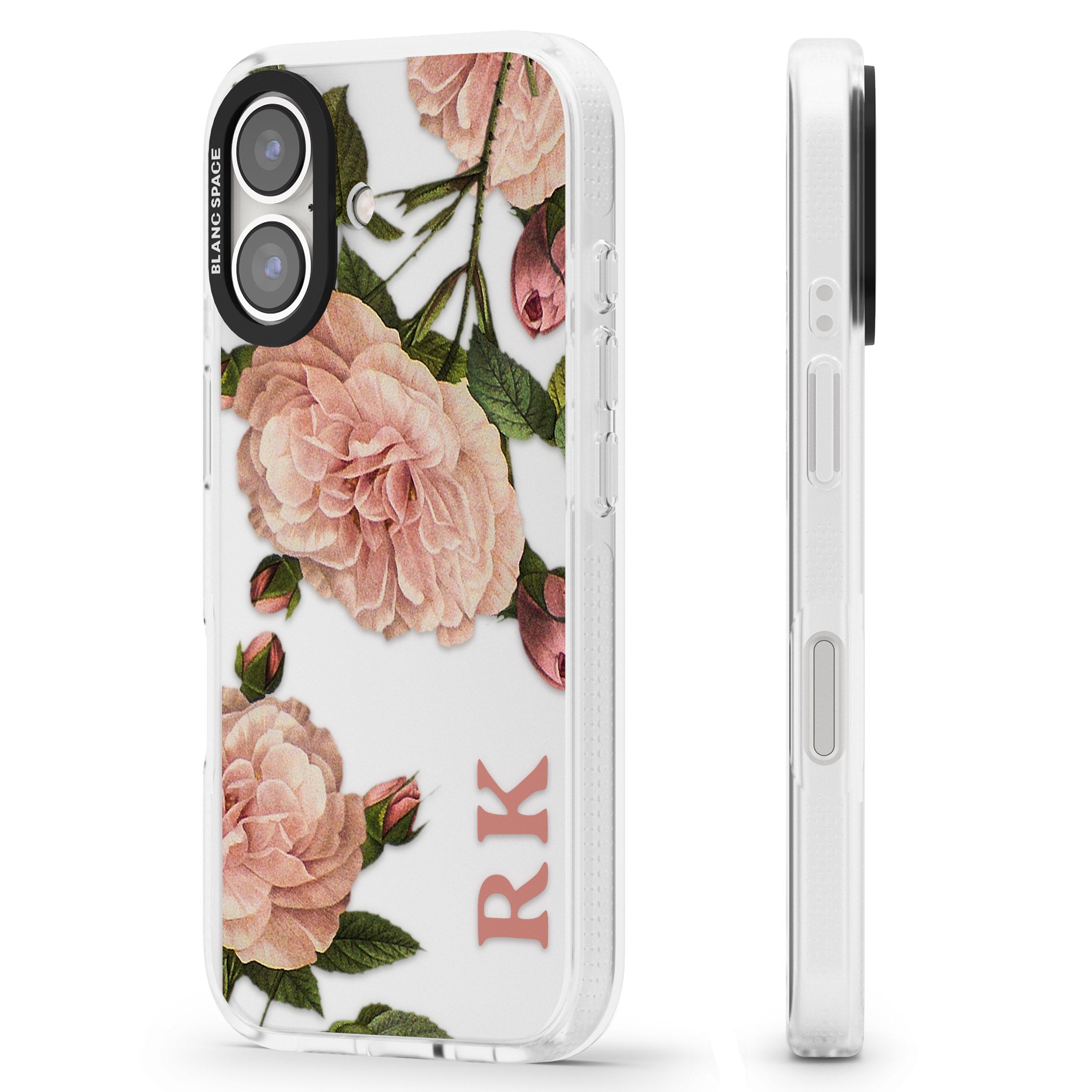 Personalised Clear Vintage Floral Pale Pink Peonies iPhone 16 / 16 Plus Clear Case Impact Air - Blanc Space