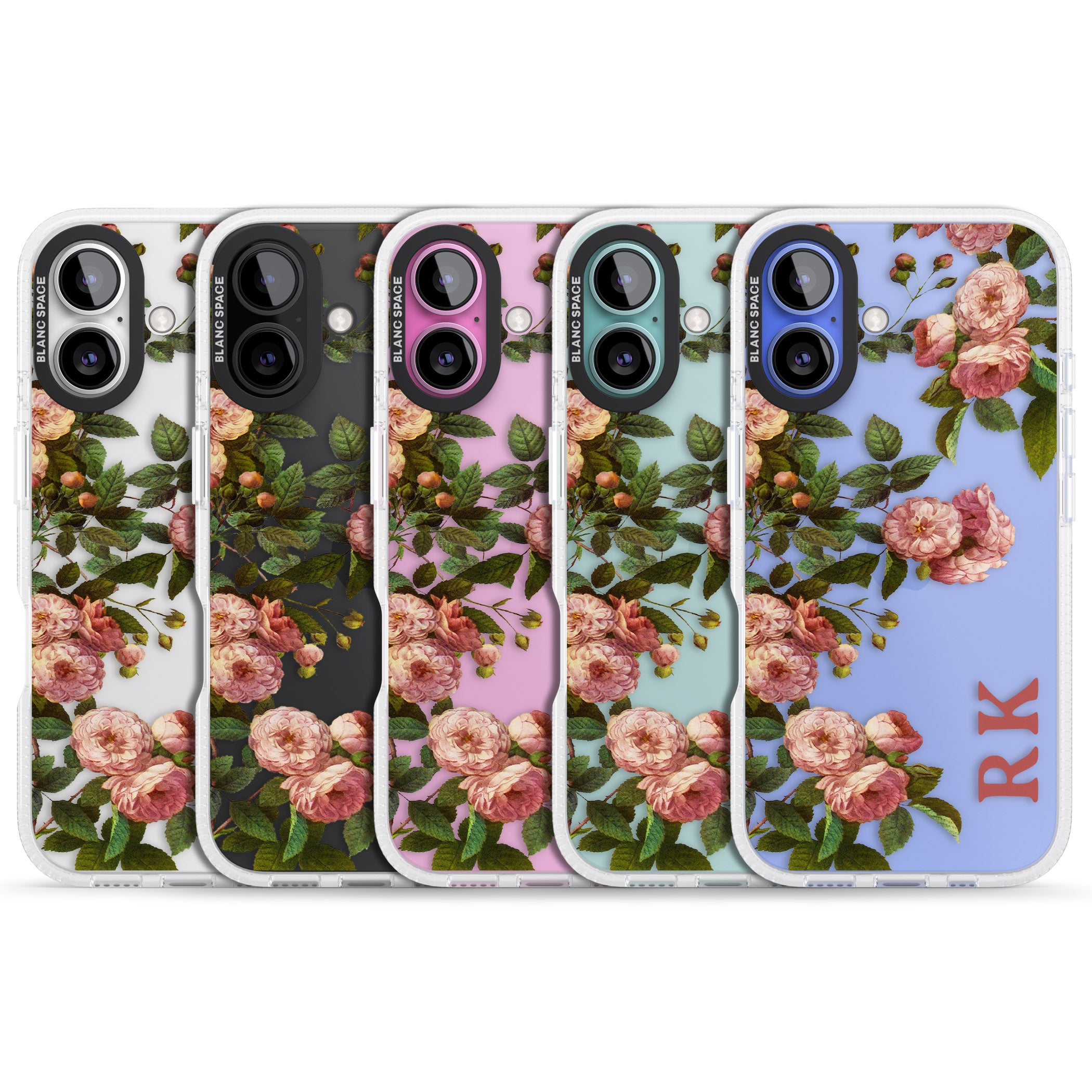 Personalised Clear Vintage Floral Pink Garden Roses iPhone 16 / 16 Plus Clear Case Impact Air - Blanc Space