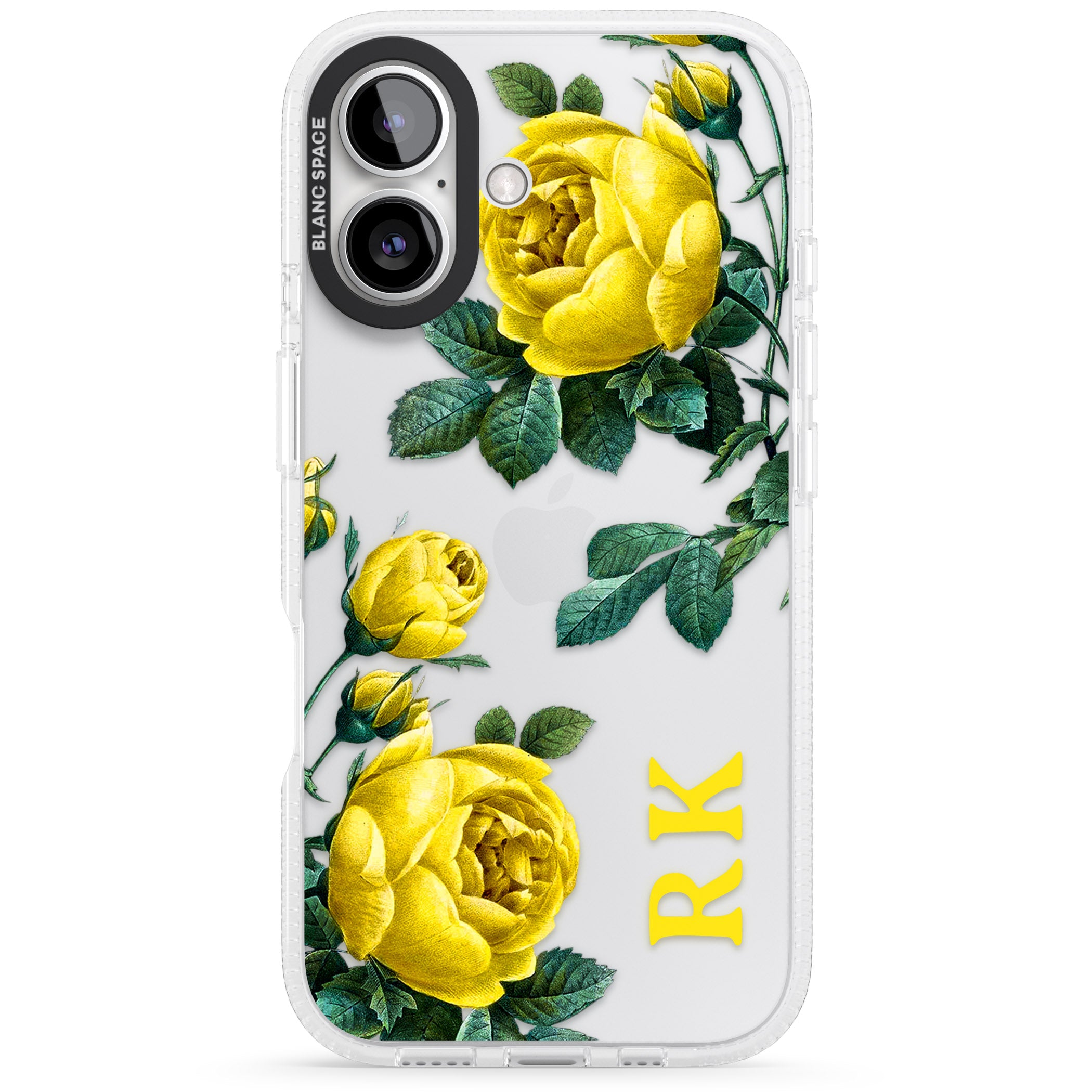 Personalised Clear Vintage Floral Yellow Roses iPhone 16 / 16 Plus Clear Case Impact Air - Blanc Space