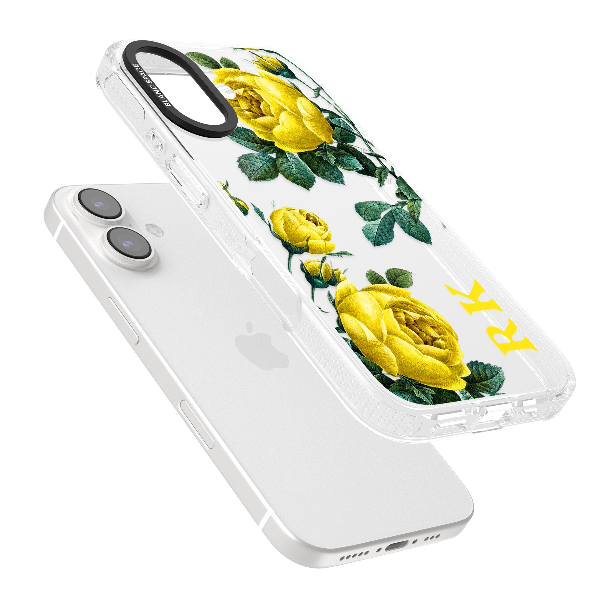 Personalised Clear Vintage Floral Yellow Roses iPhone 16 / 16 Plus Clear Case Impact Air - Blanc Space