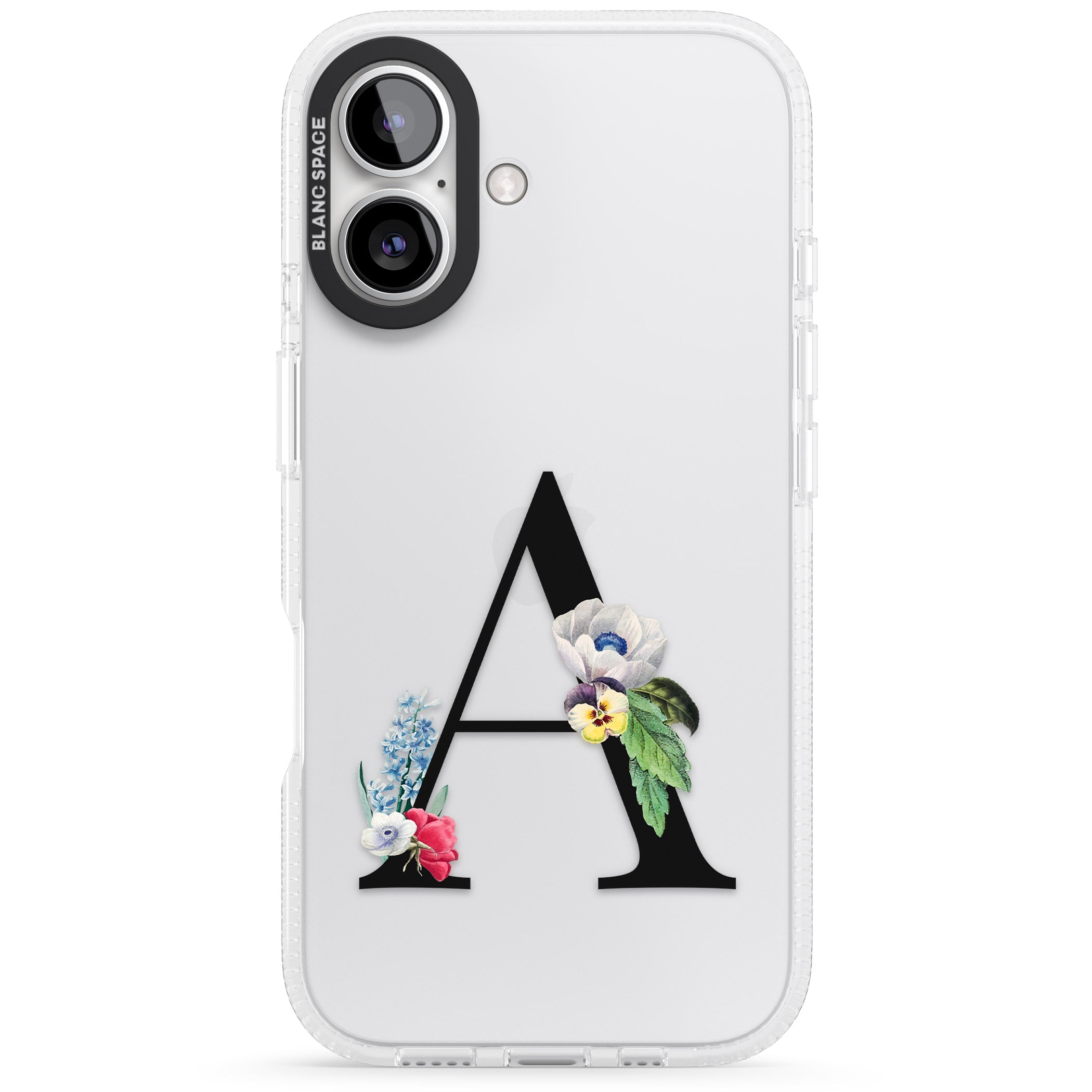 Personalised Floral Initial iPhone 16 / 16 Plus Clear Case Impact Air - Blanc Space