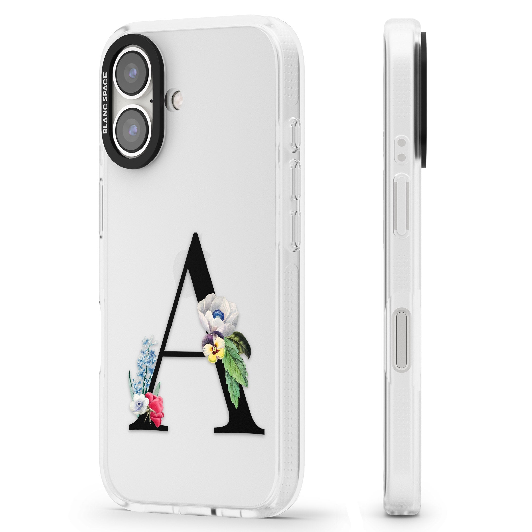 Personalised Floral Initial iPhone 16 / 16 Plus Clear Case Impact Air - Blanc Space