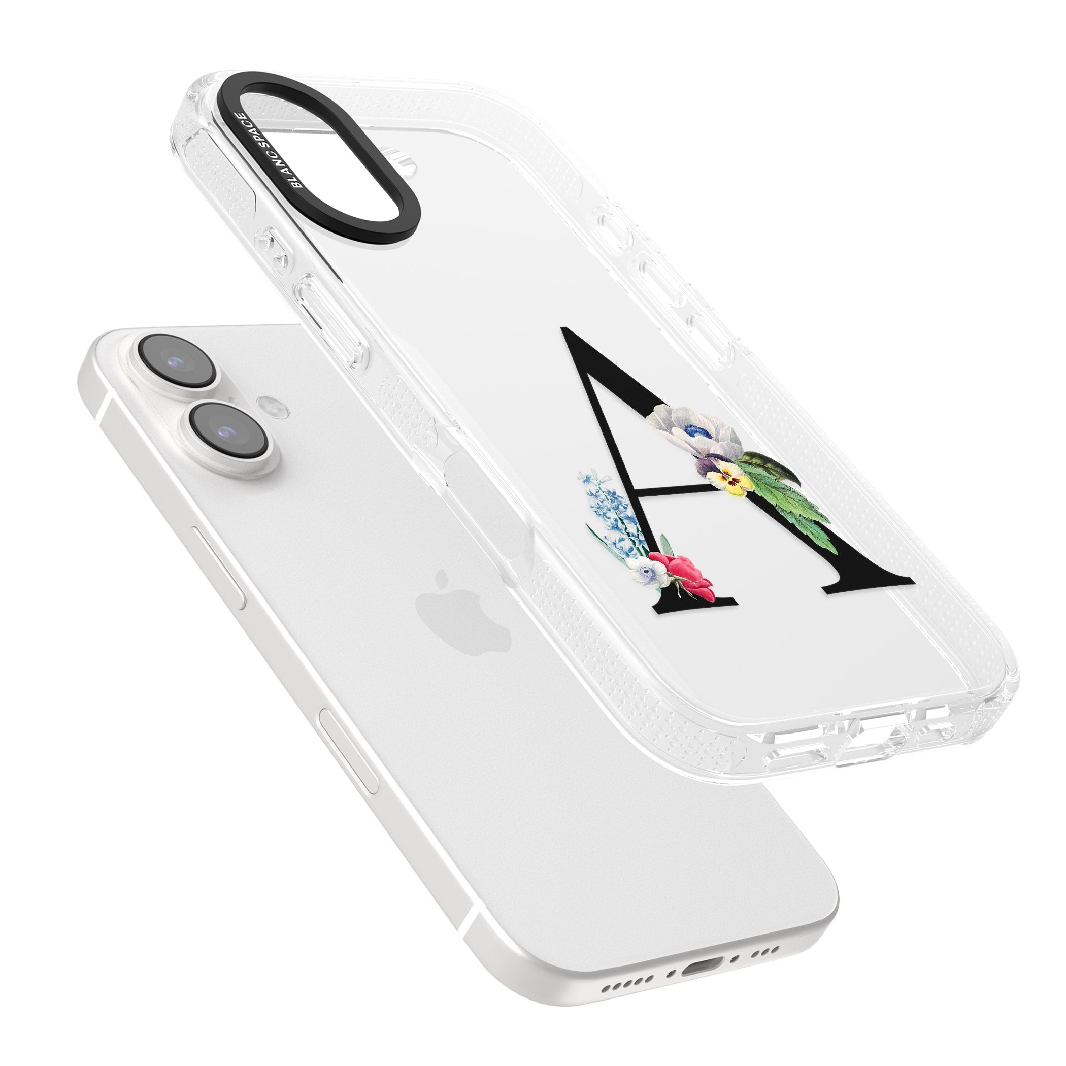 Personalised Floral Initial iPhone 16 / 16 Plus Clear Case Impact Air - Blanc Space