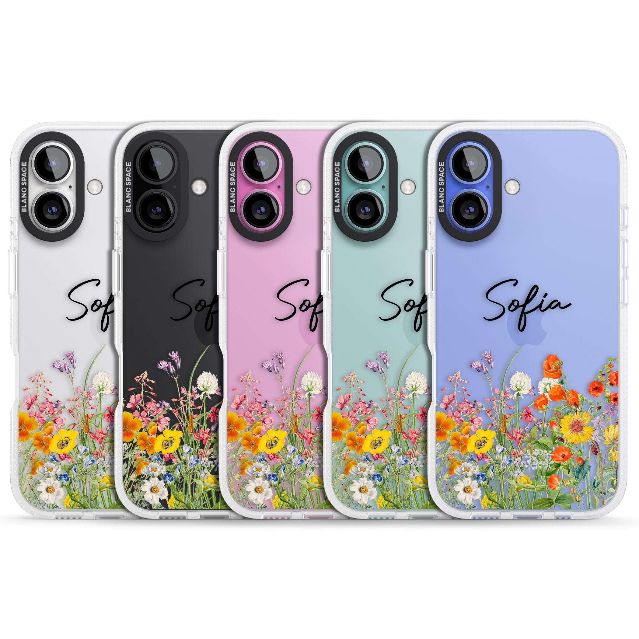 Personalised Summer Wildflowers iPhone 16 / 16 Plus Clear Case Impact Air - Blanc Space