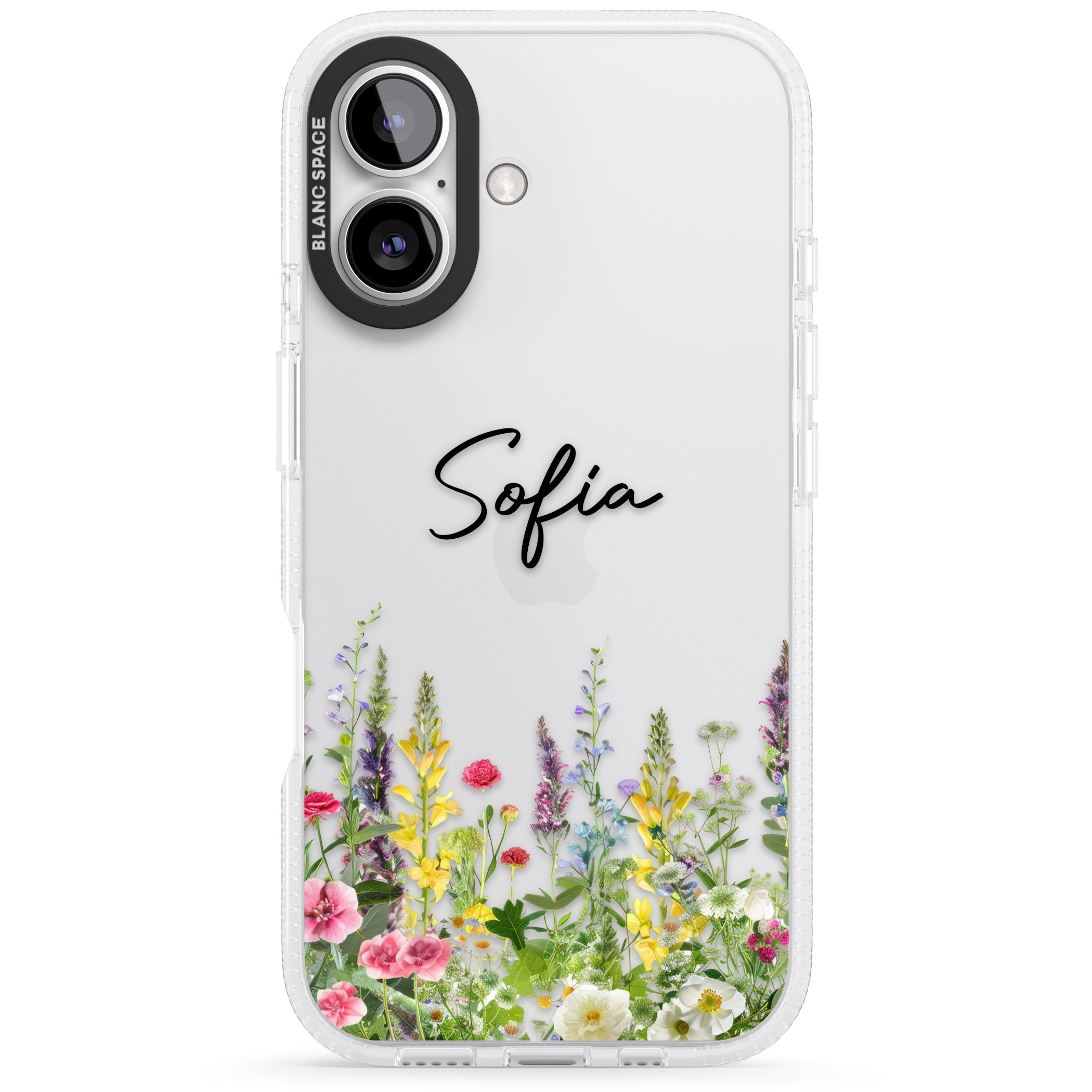 Personalised Garden Wildfowers iPhone 16 / 16 Plus Clear Case Impact Air - Blanc Space