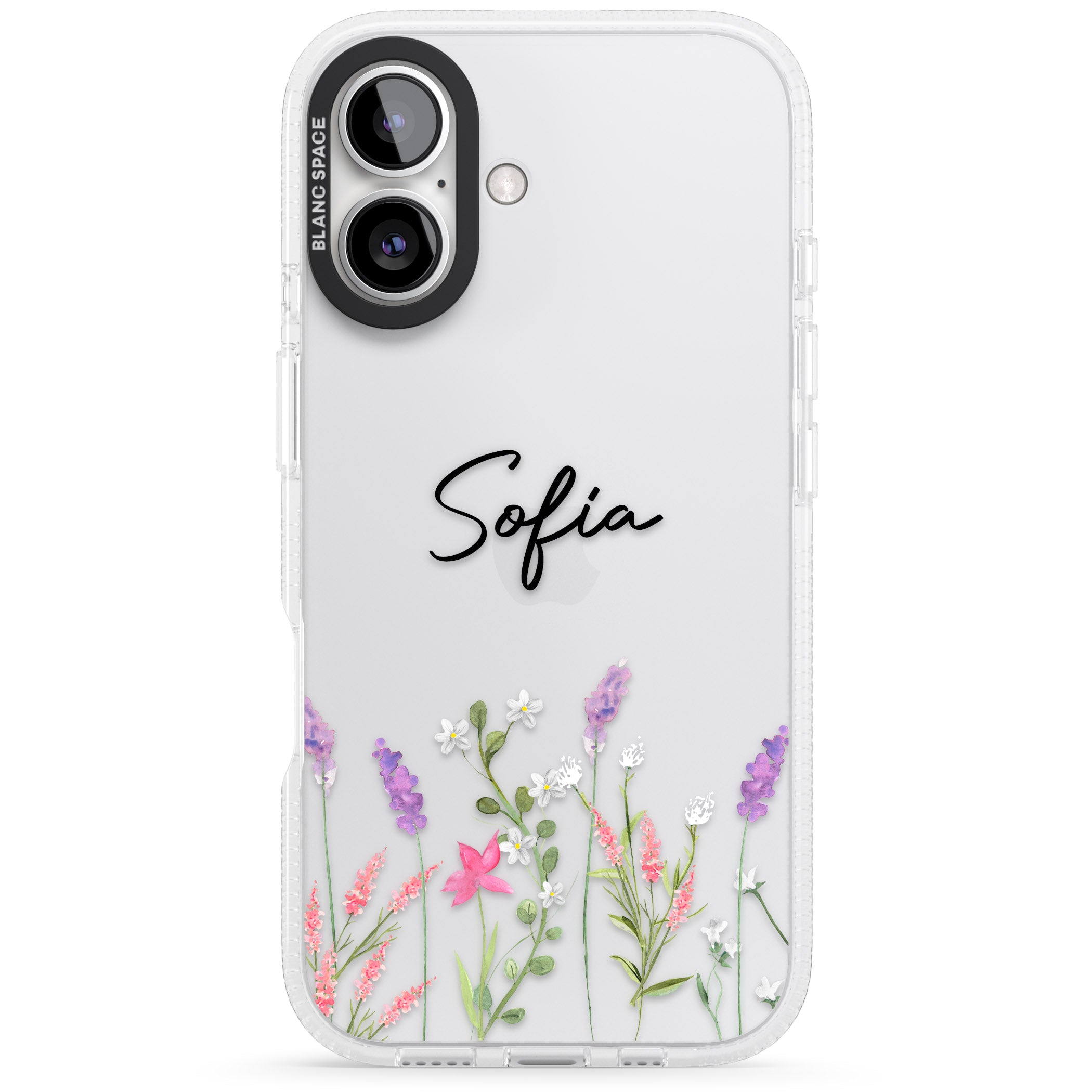 Personalised Lavender Wildflowers iPhone 16 / 16 Plus Clear Case Impact Air - Blanc Space
