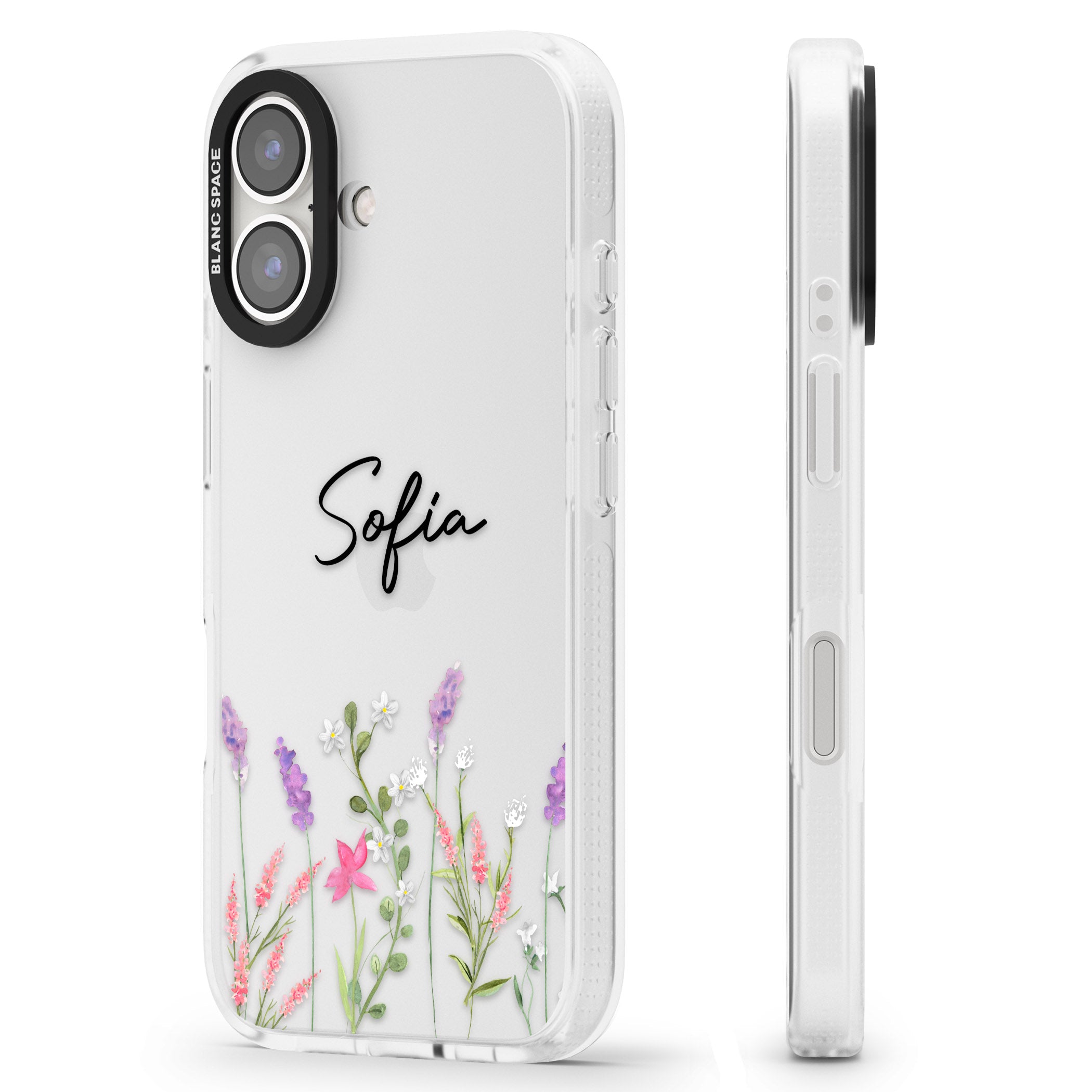 Personalised Lavender Wildflowers iPhone 16 / 16 Plus Clear Case Impact Air - Blanc Space