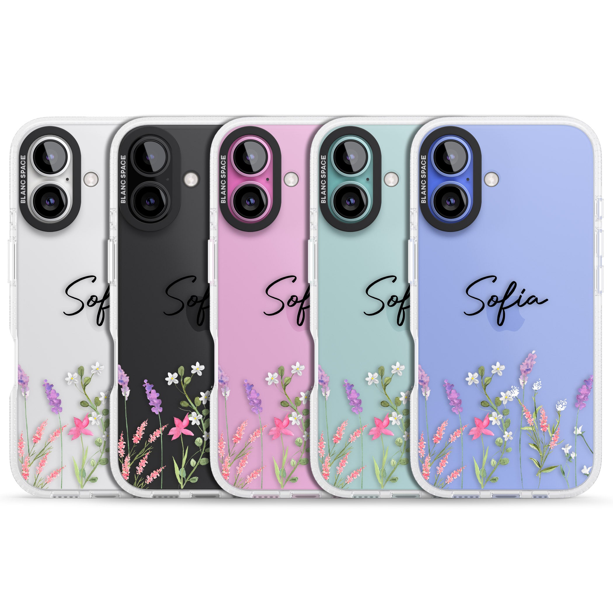 Personalised Lavender Wildflowers iPhone 16 / 16 Plus Clear Case Impact Air - Blanc Space