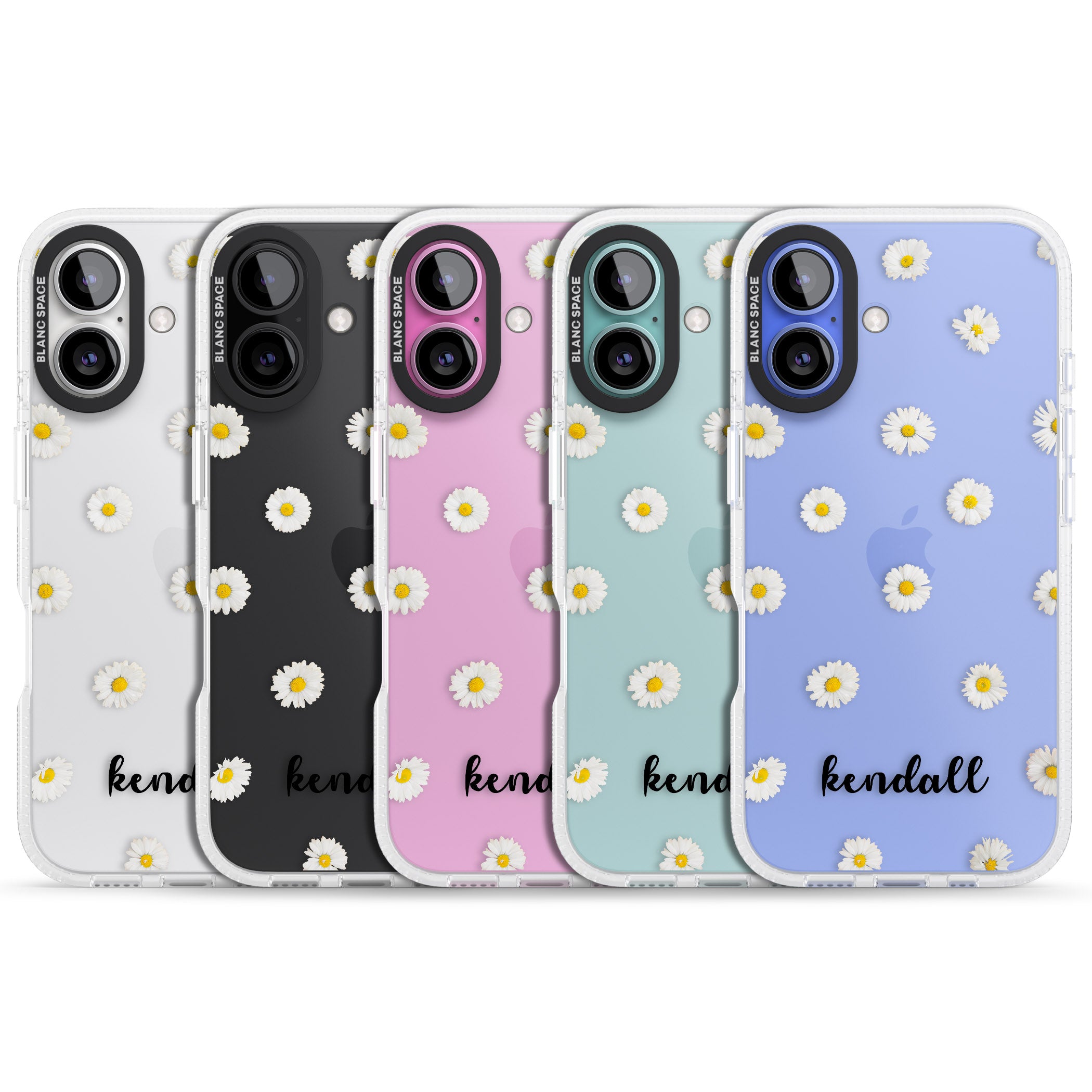 Personalised White Daisies & Cursive iPhone 16 / 16 Plus Clear Case Impact Air - Blanc Space