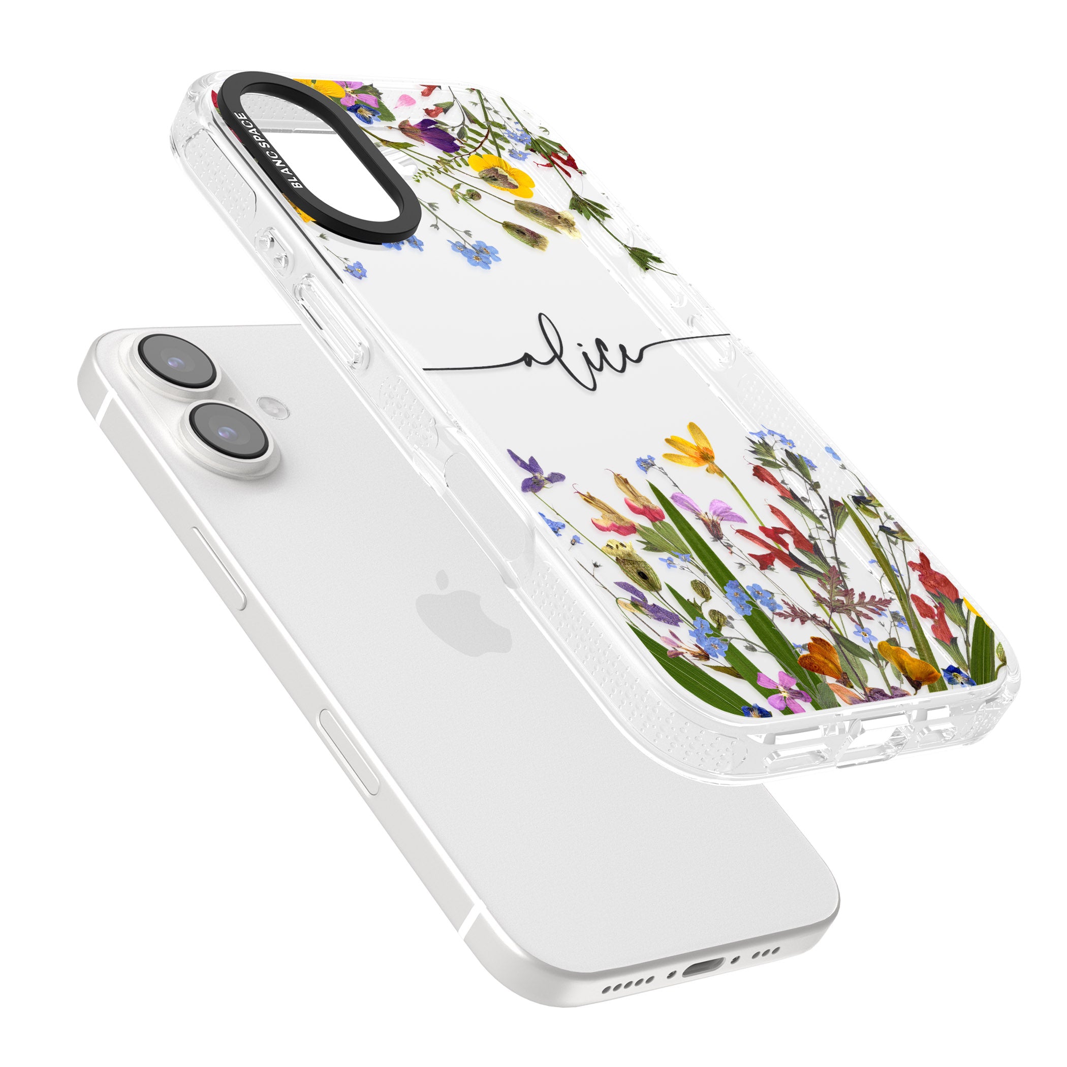 Personalised Wildflower Floral iPhone 16 / 16 Plus Clear Case Impact Air - Blanc Space