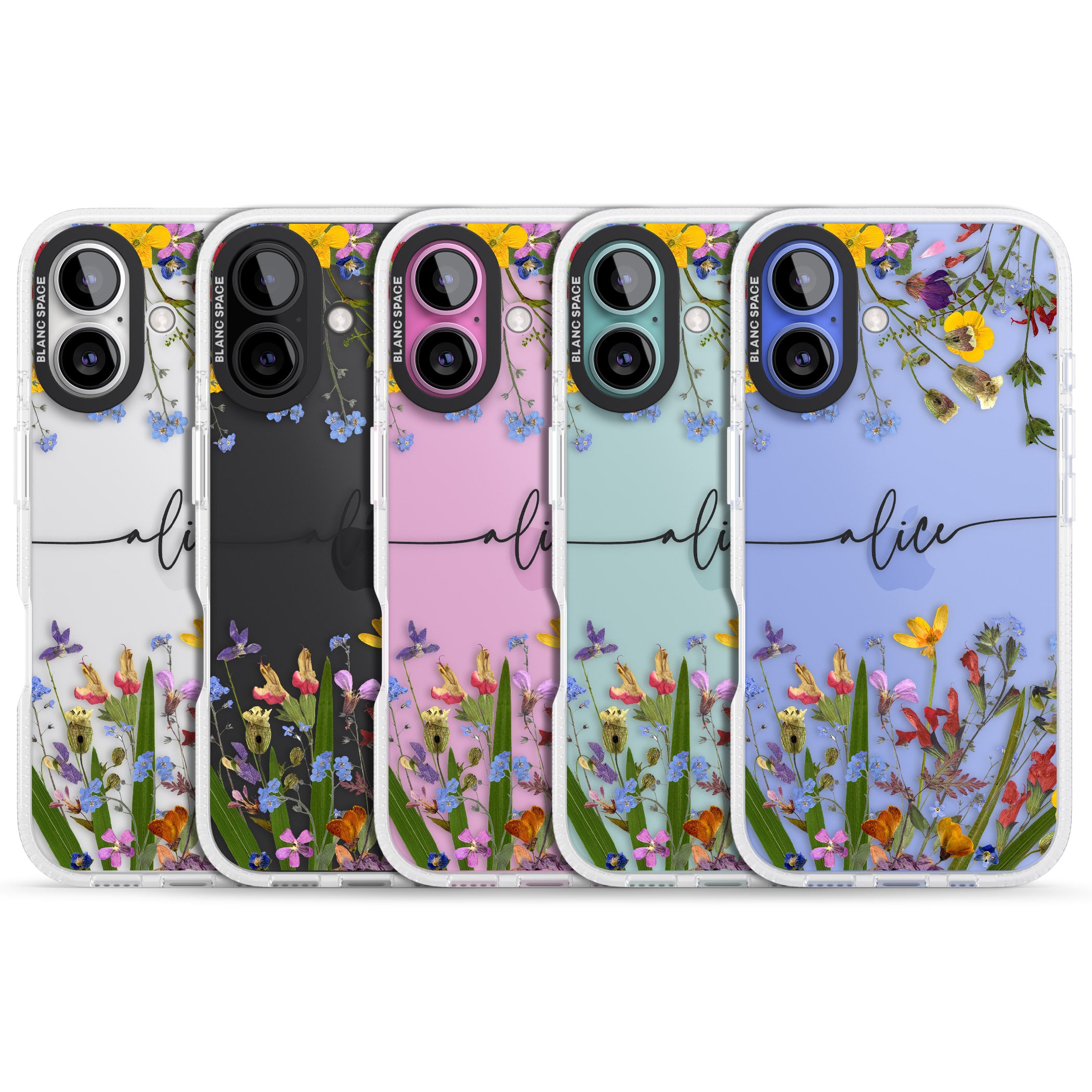 Personalised Wildflower Floral iPhone 16 / 16 Plus Clear Case Impact Air - Blanc Space