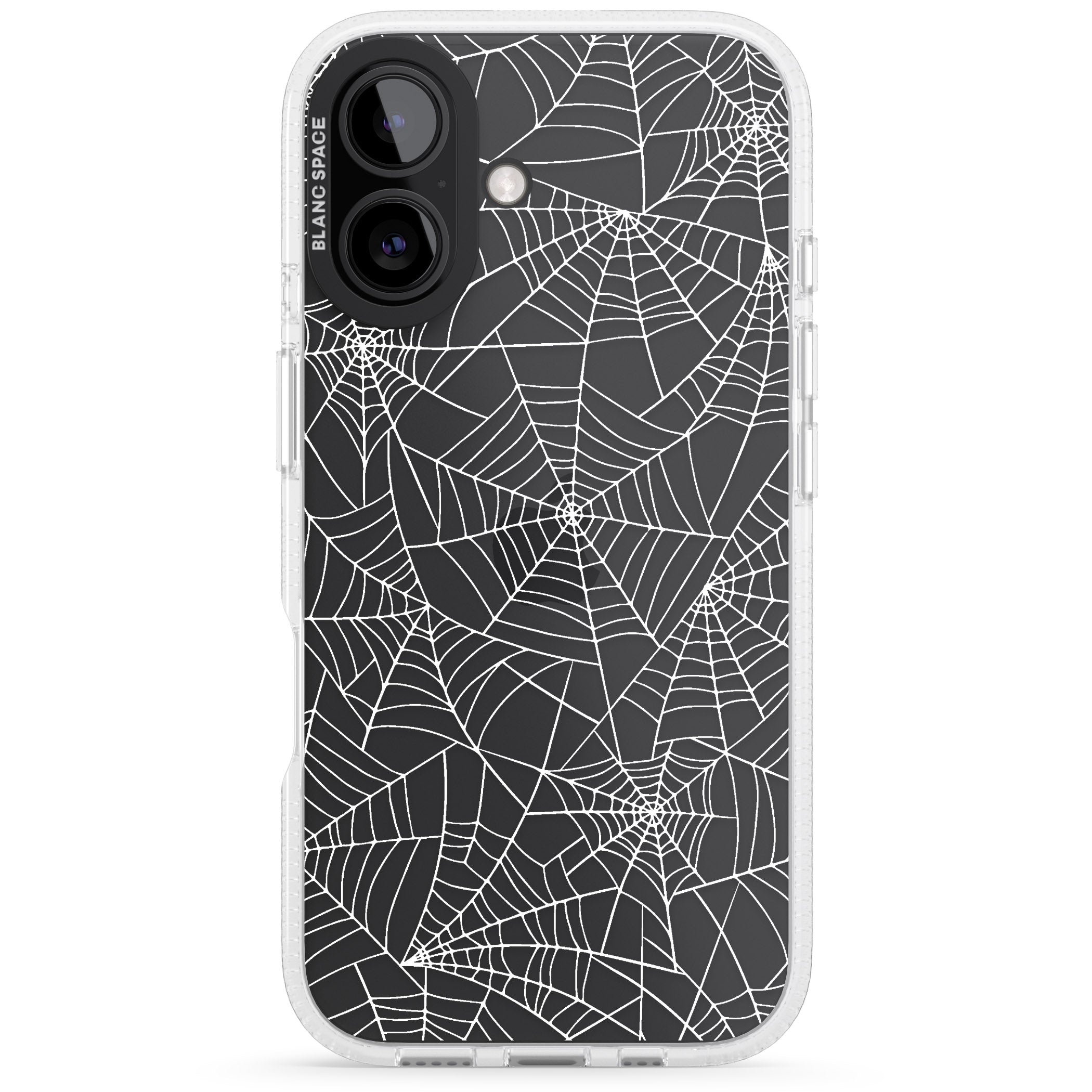 Personalised Spider Web Pattern iPhone 16 / 16 Plus Clear Case Impact Air - Blanc Space