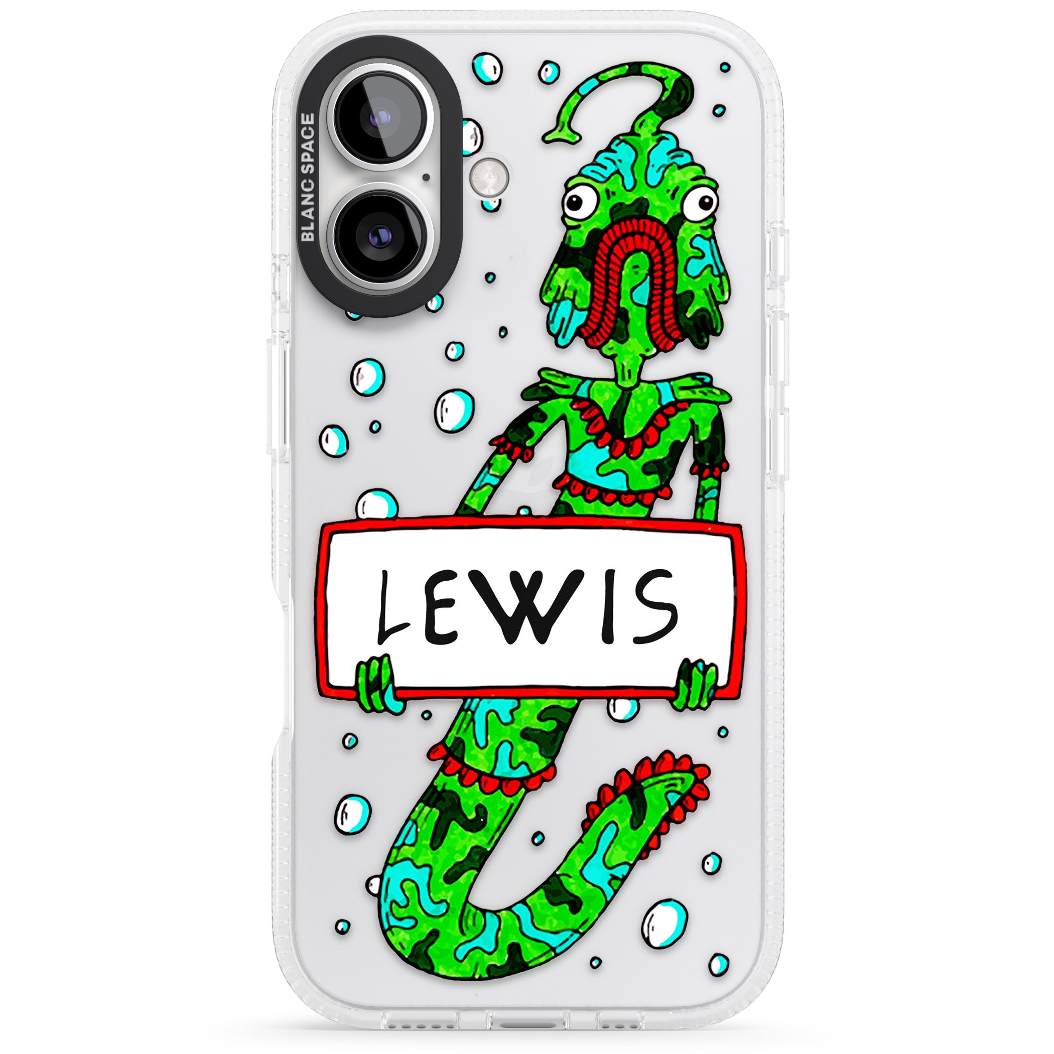 Personalised Fish Boy iPhone 16 / 16 Plus Clear Case Impact Air - Blanc Space