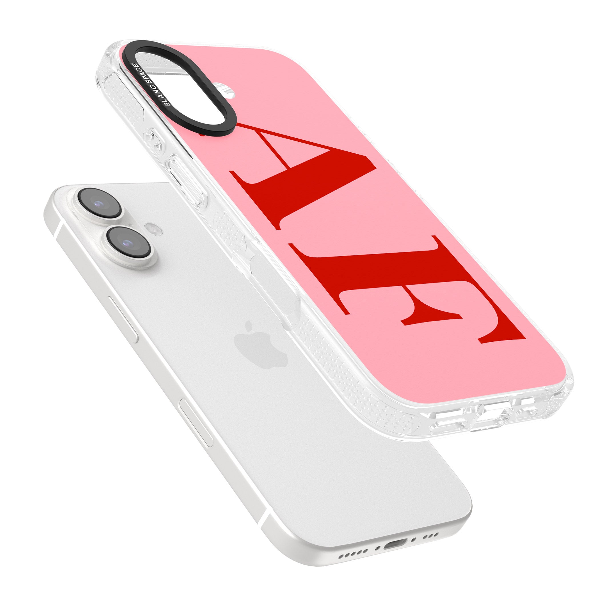 Personalised Red & Pink Letters iPhone 16 / 16 Plus Clear Case Impact Air - Blanc Space