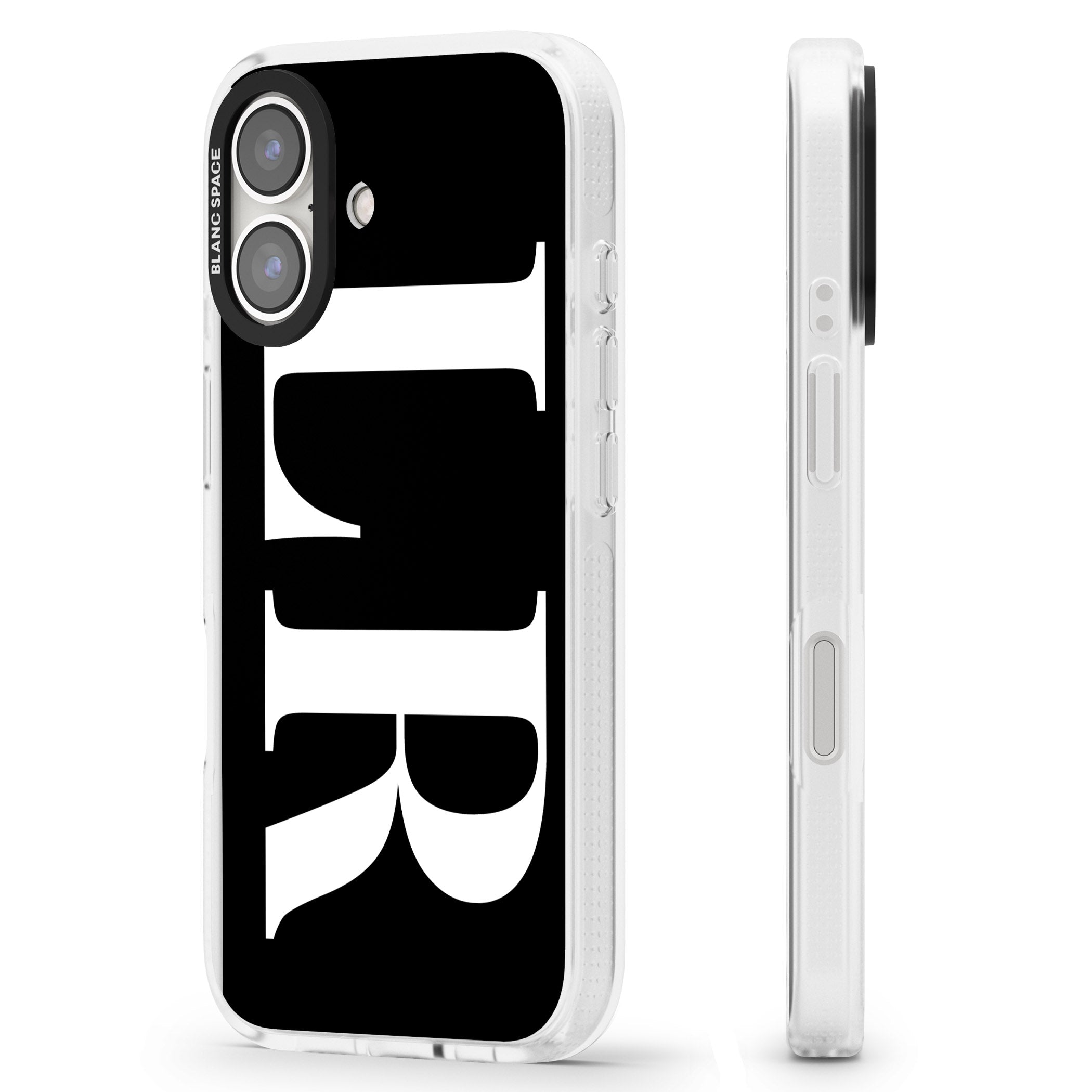 Personalised White & Black Letters iPhone 16 / 16 Plus Clear Case Impact Air - Blanc Space