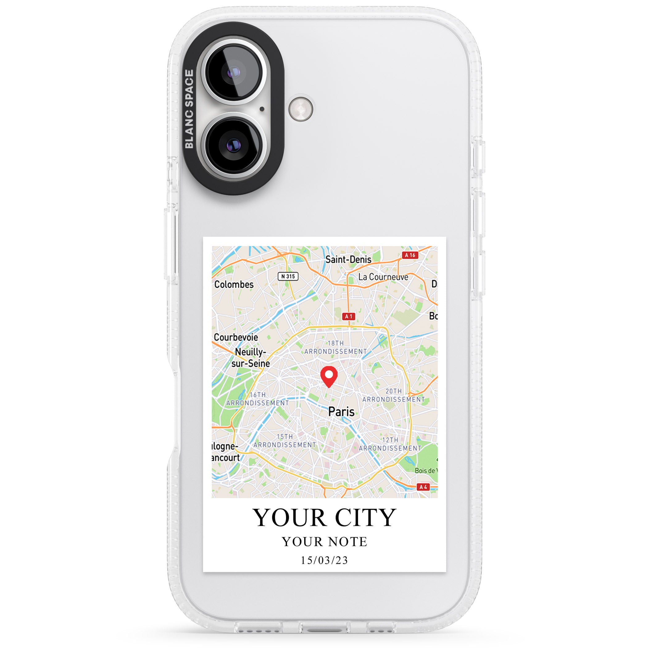 Personalised World Map iPhone 16 / 16 Plus Clear Case Impact Air - Blanc Space