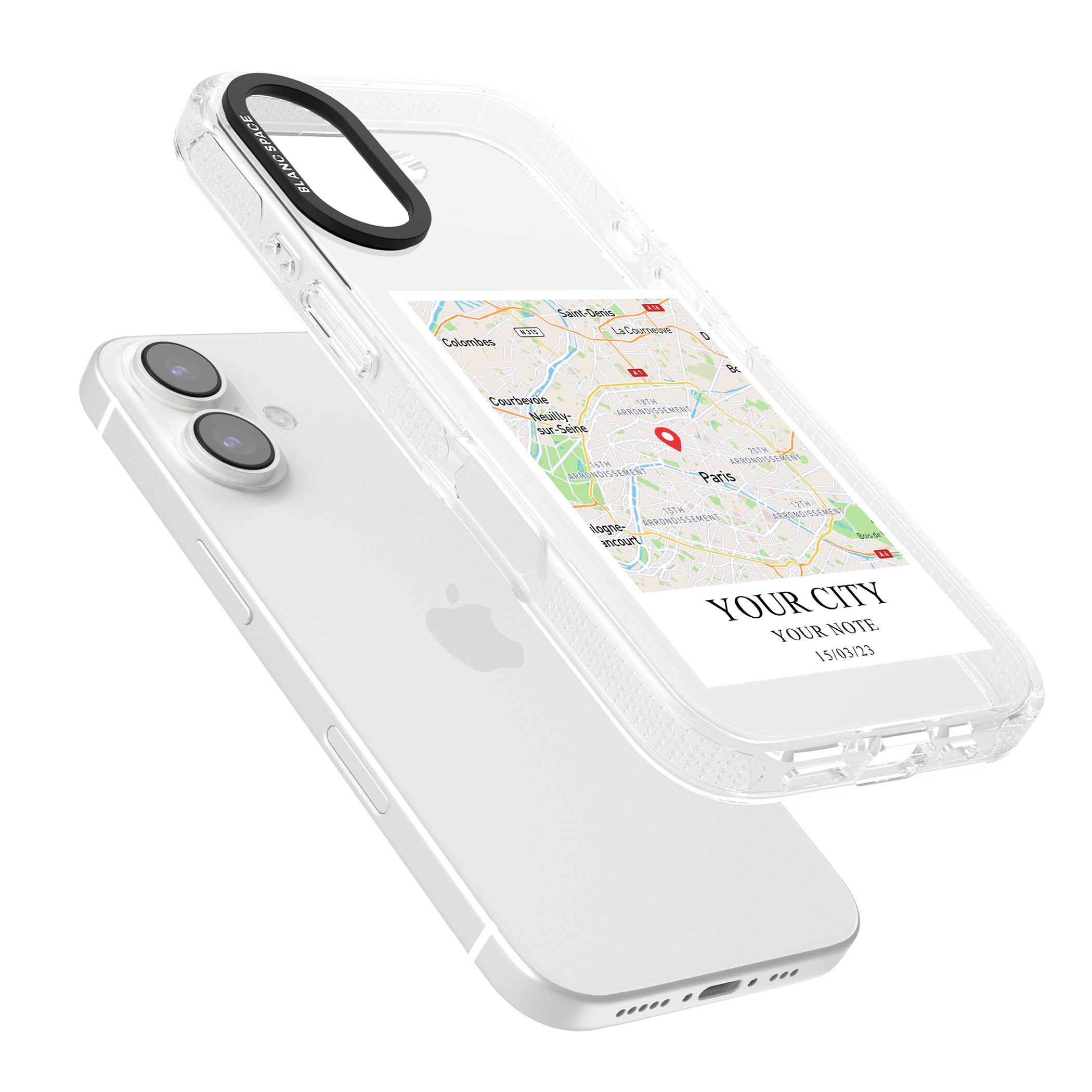 Personalised World Map iPhone 16 / 16 Plus Clear Case Impact Air - Blanc Space