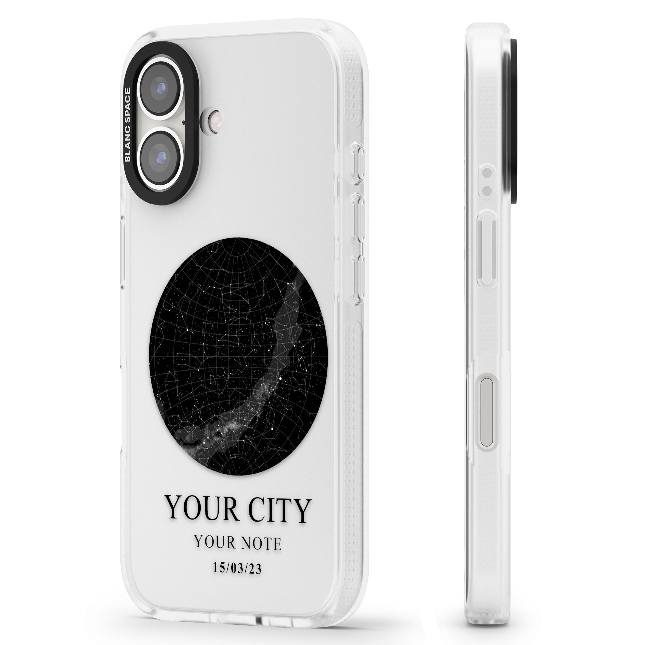 Personalised Star Map iPhone 16 / 16 Plus Clear Case Impact Air - Blanc Space