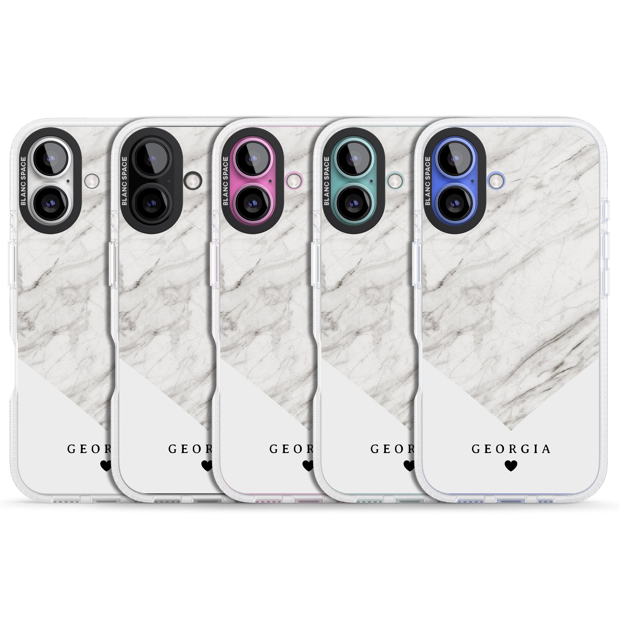 Personalised White Marble iPhone 16 / 16 Plus Clear Case Impact Air - Blanc Space