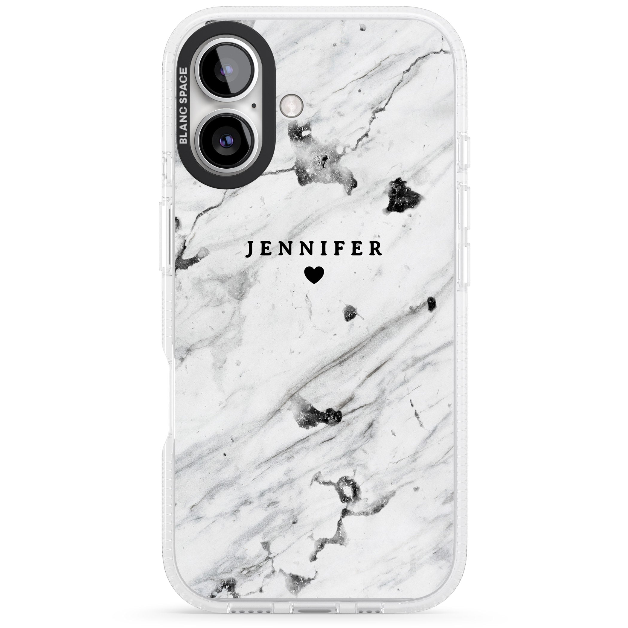 Personalised Black & White Marble Texture iPhone 16 / 16 Plus Clear Case Impact Air - Blanc Space